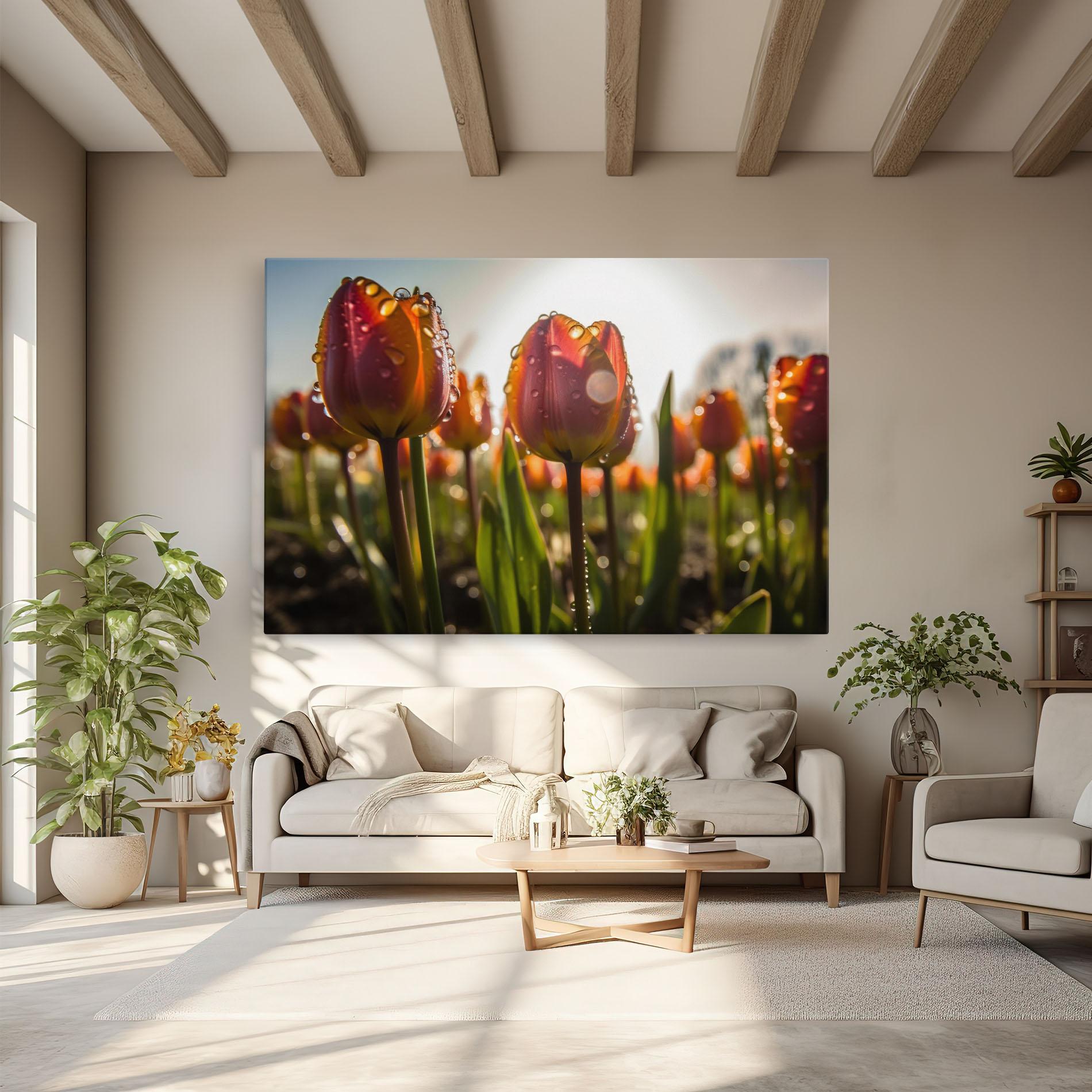 Tablou Canvas Orange Tulips After Rain mockup 6