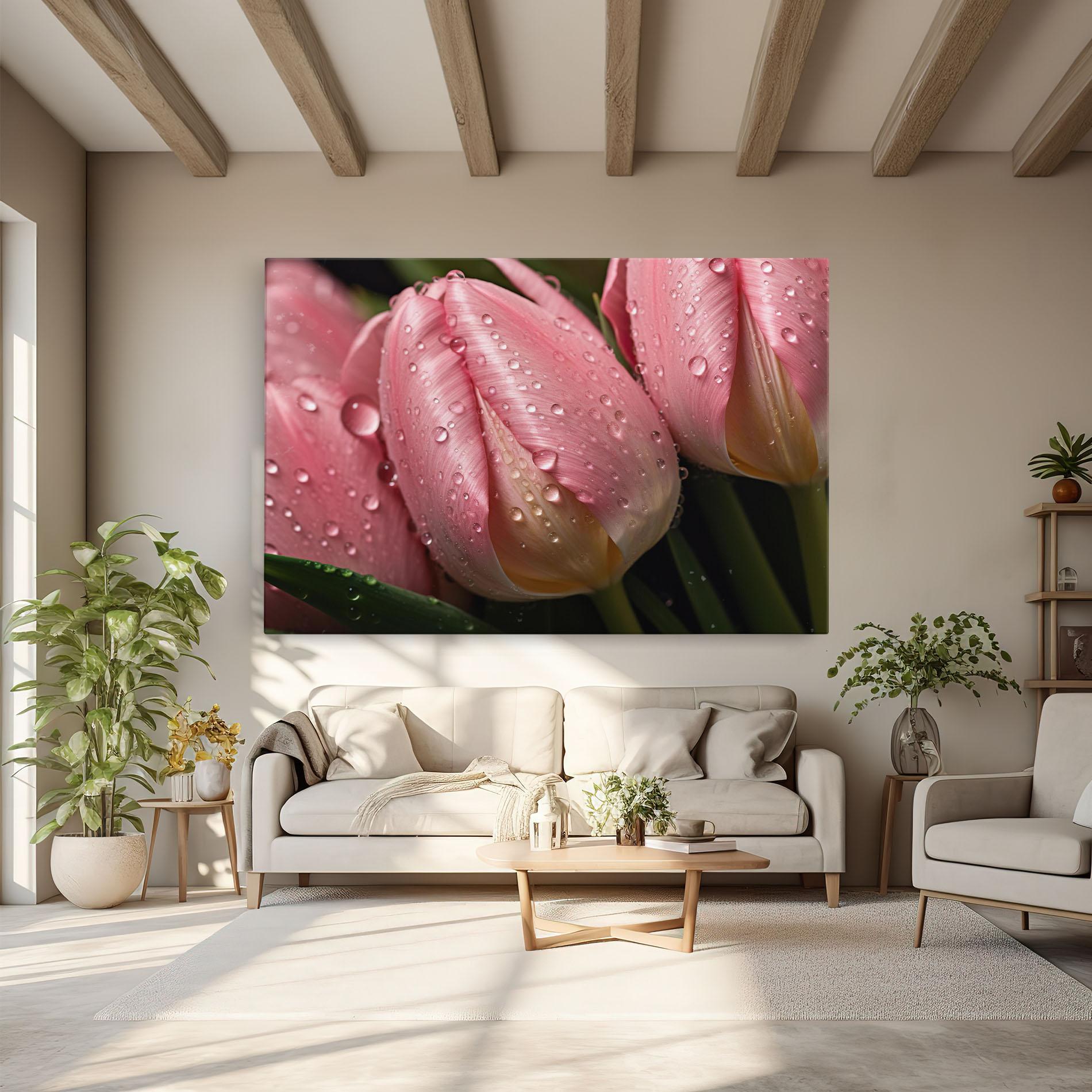 Tablou Canvas Pink Tulip With Drops mockup 6