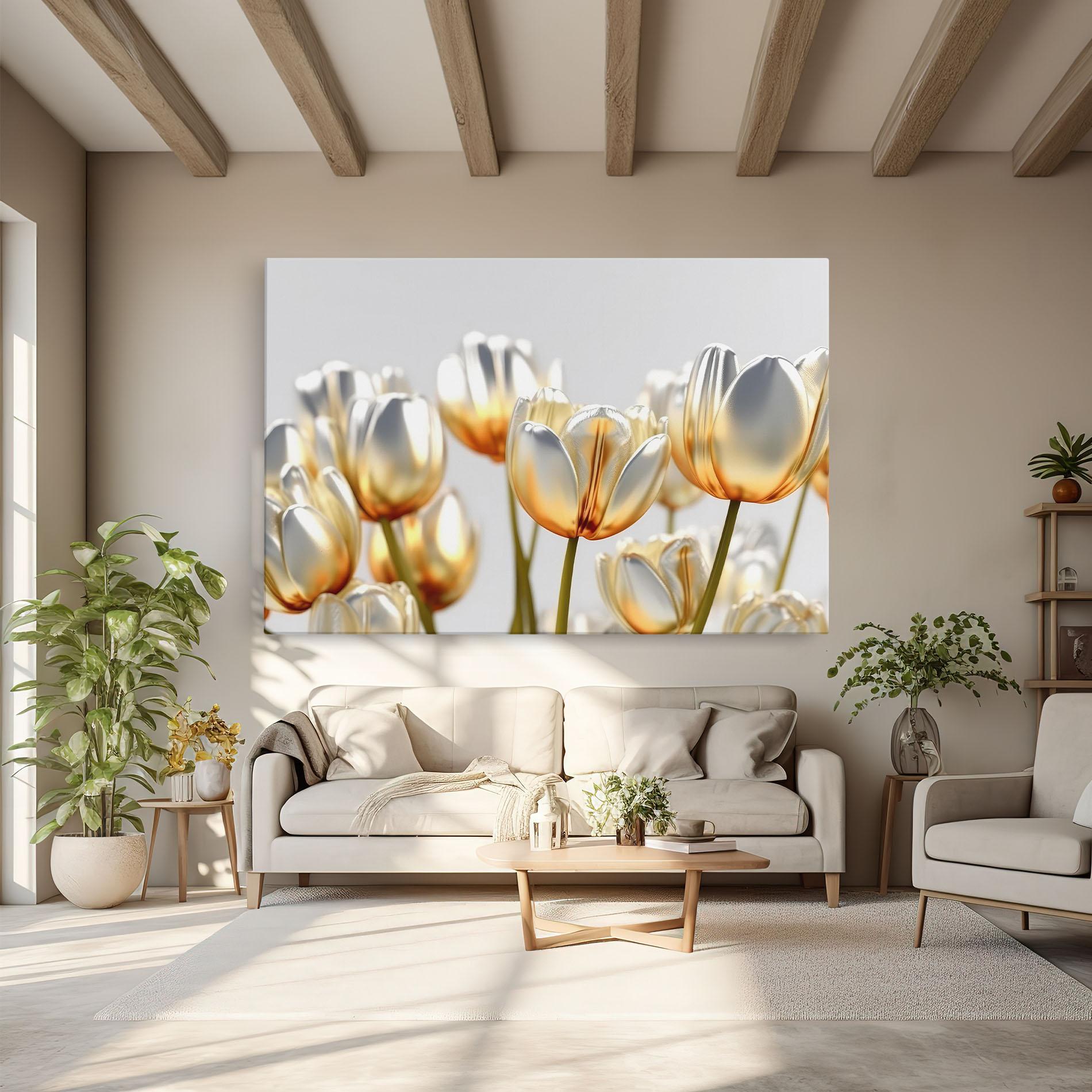 Tablou Canvas White Golden Tulips mockup 6
