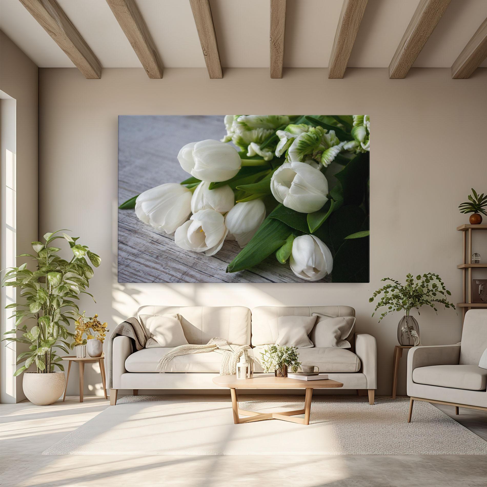 Tablou Canvas White Tulips Bouquet mockup 6