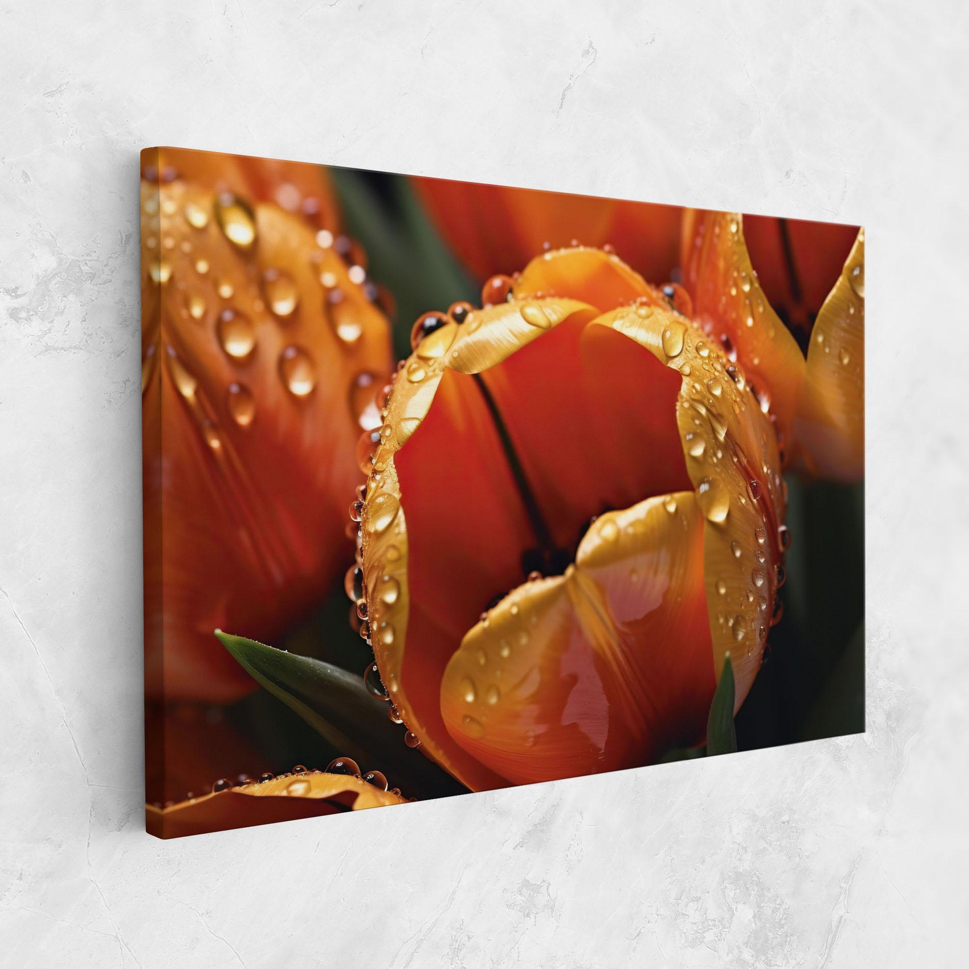 Tablou Canvas Orange Tulip Water Drops mockup 1