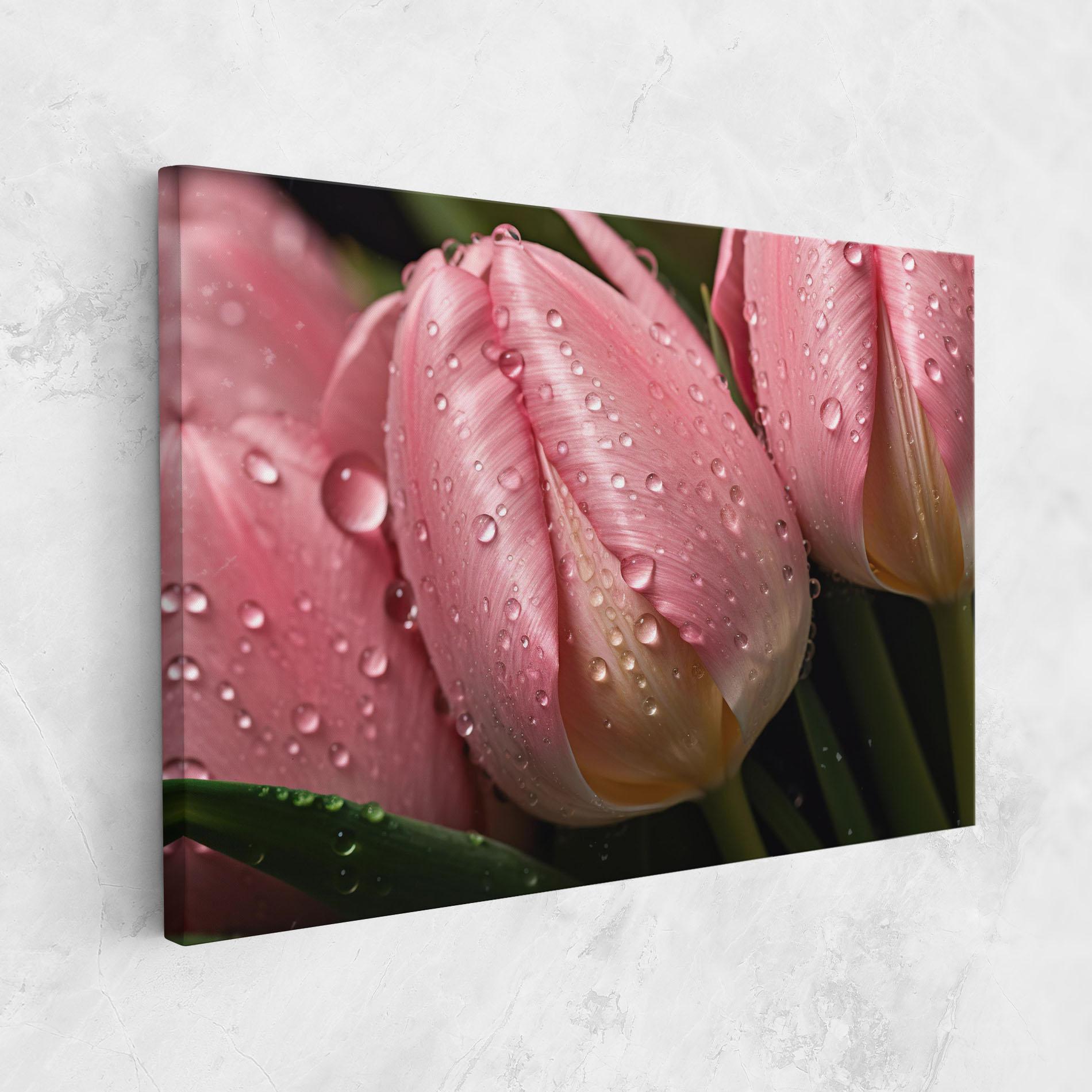 Tablou Canvas Pink Tulip With Drops mockup 1