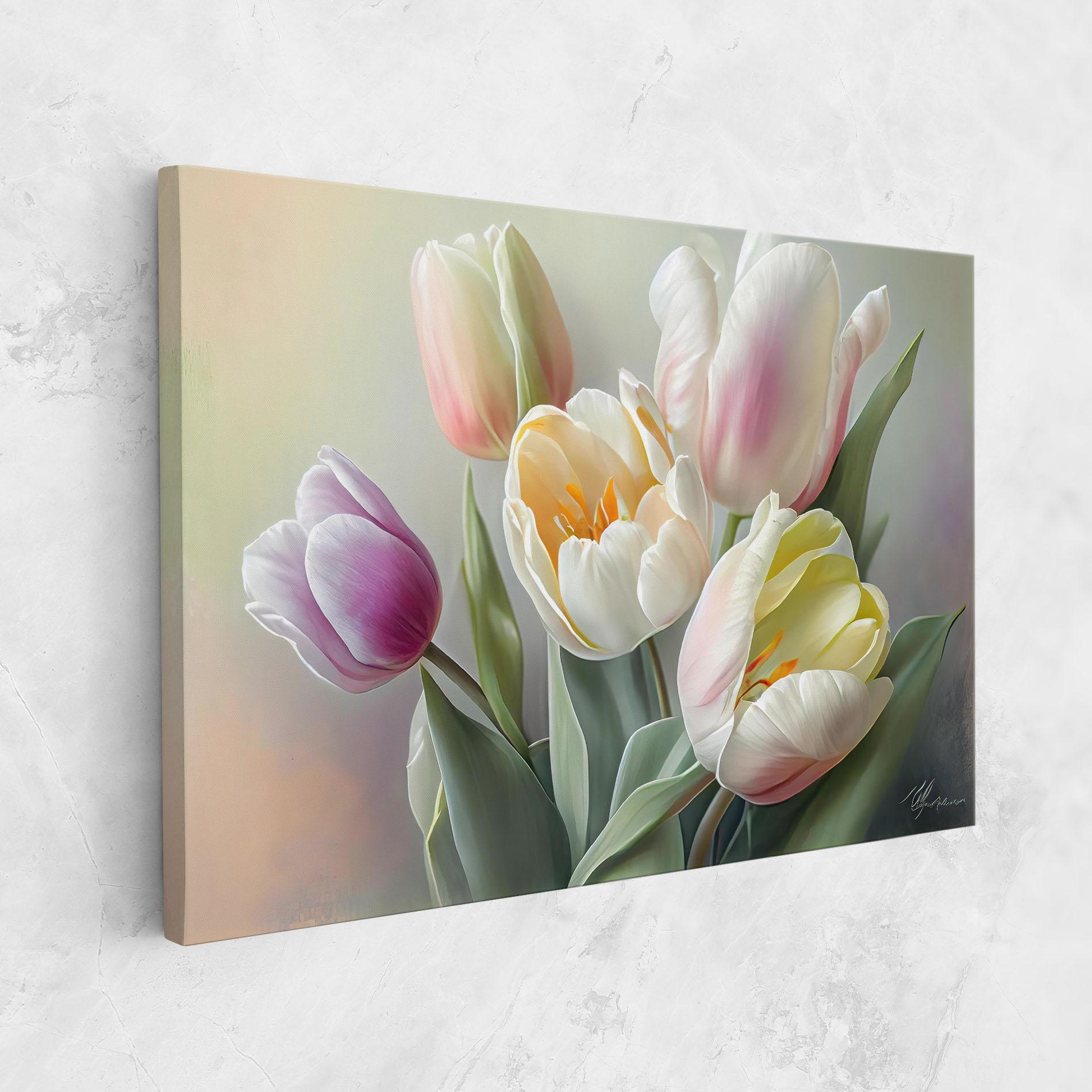 Tablou Canvas White Tulips Painting mockup 1