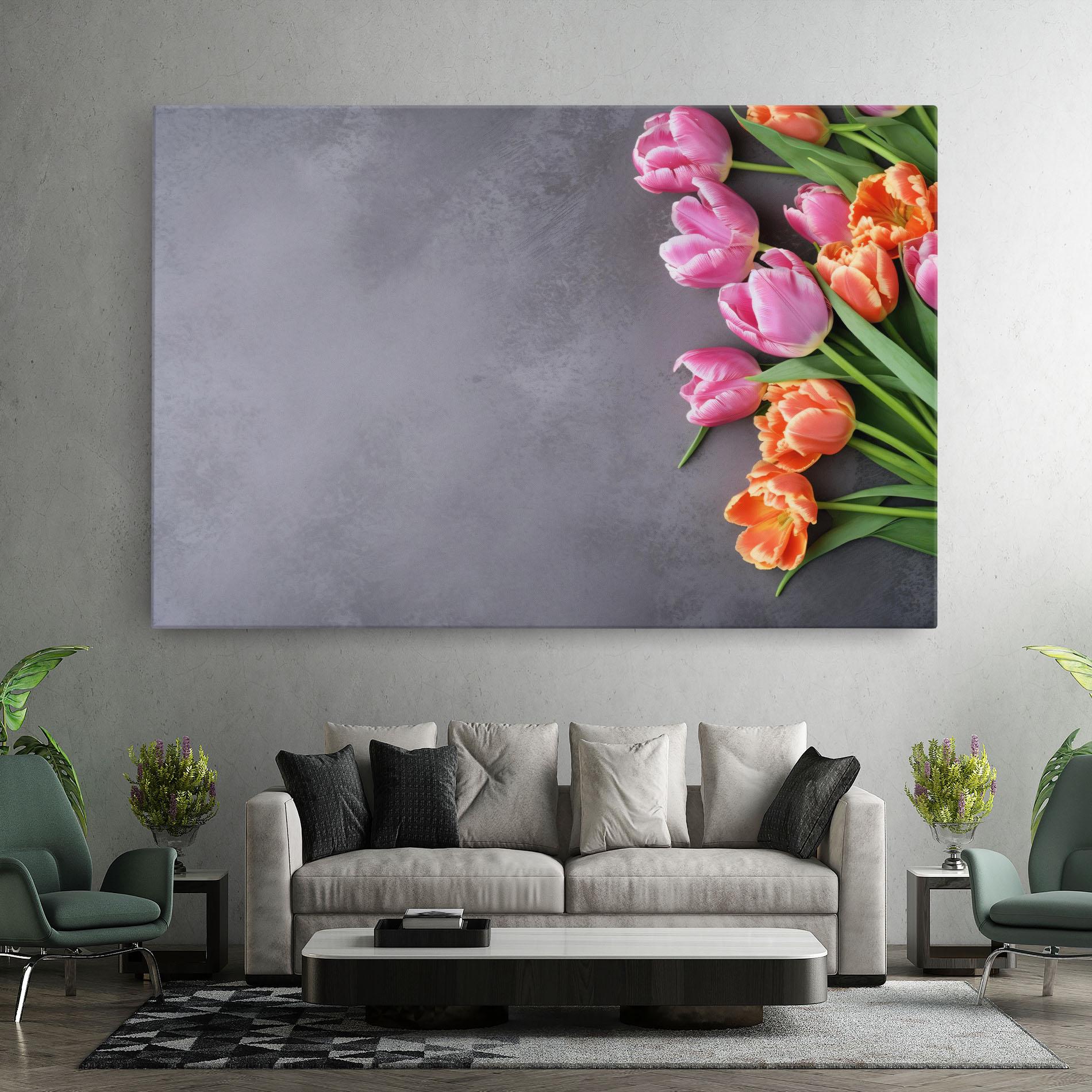 Tablou Canvas Light Orange Pink Tulips mockup 7