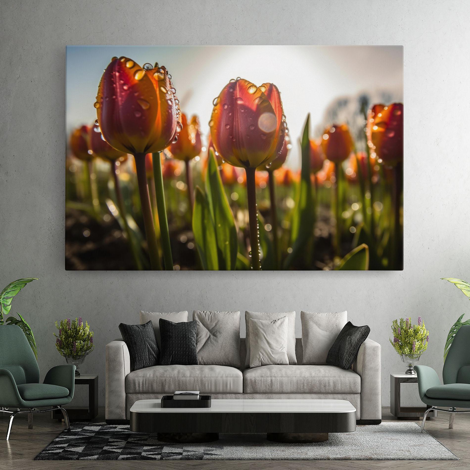 Tablou Canvas Orange Tulips After Rain mockup 7