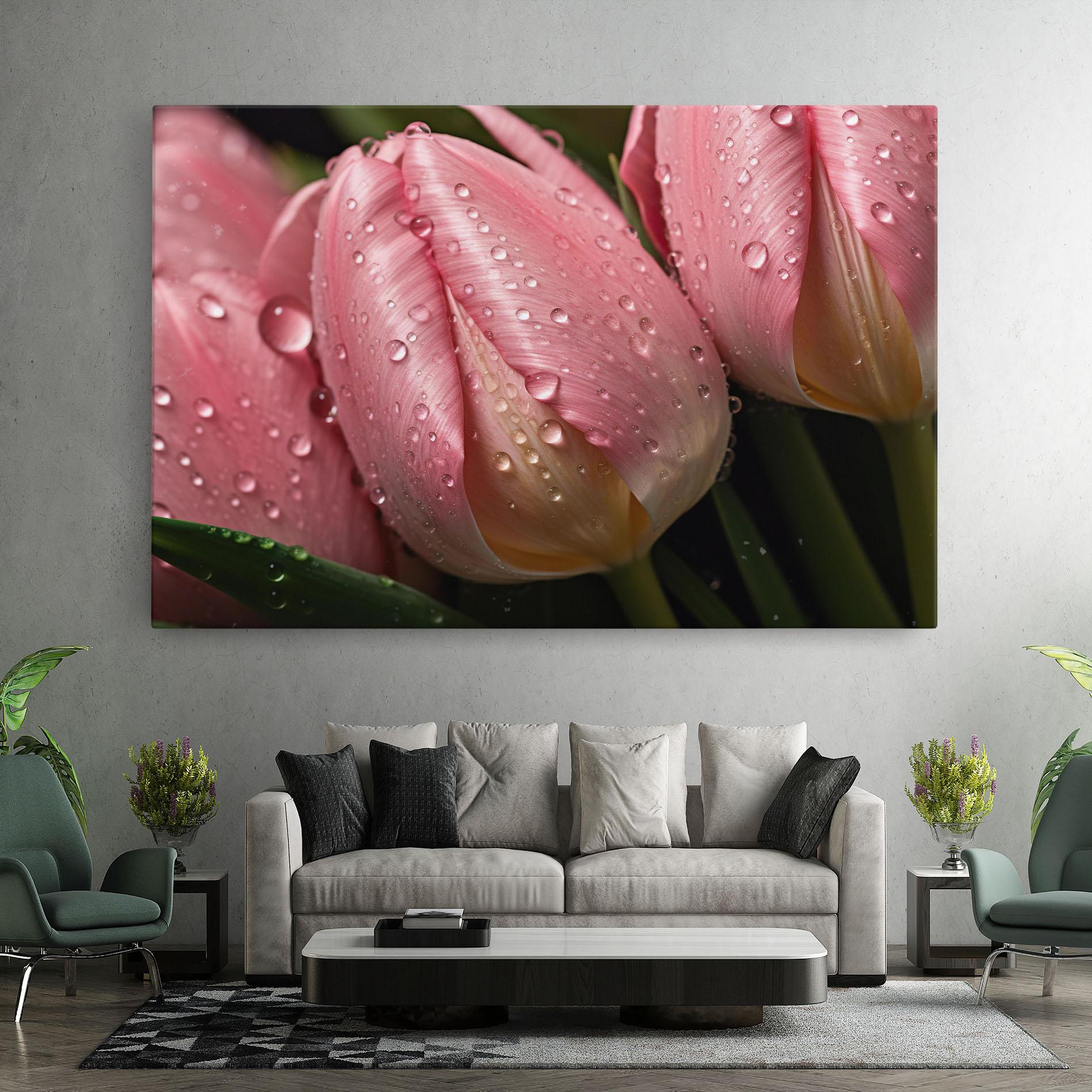 Tablou Canvas Pink Tulip With Drops mockup 7