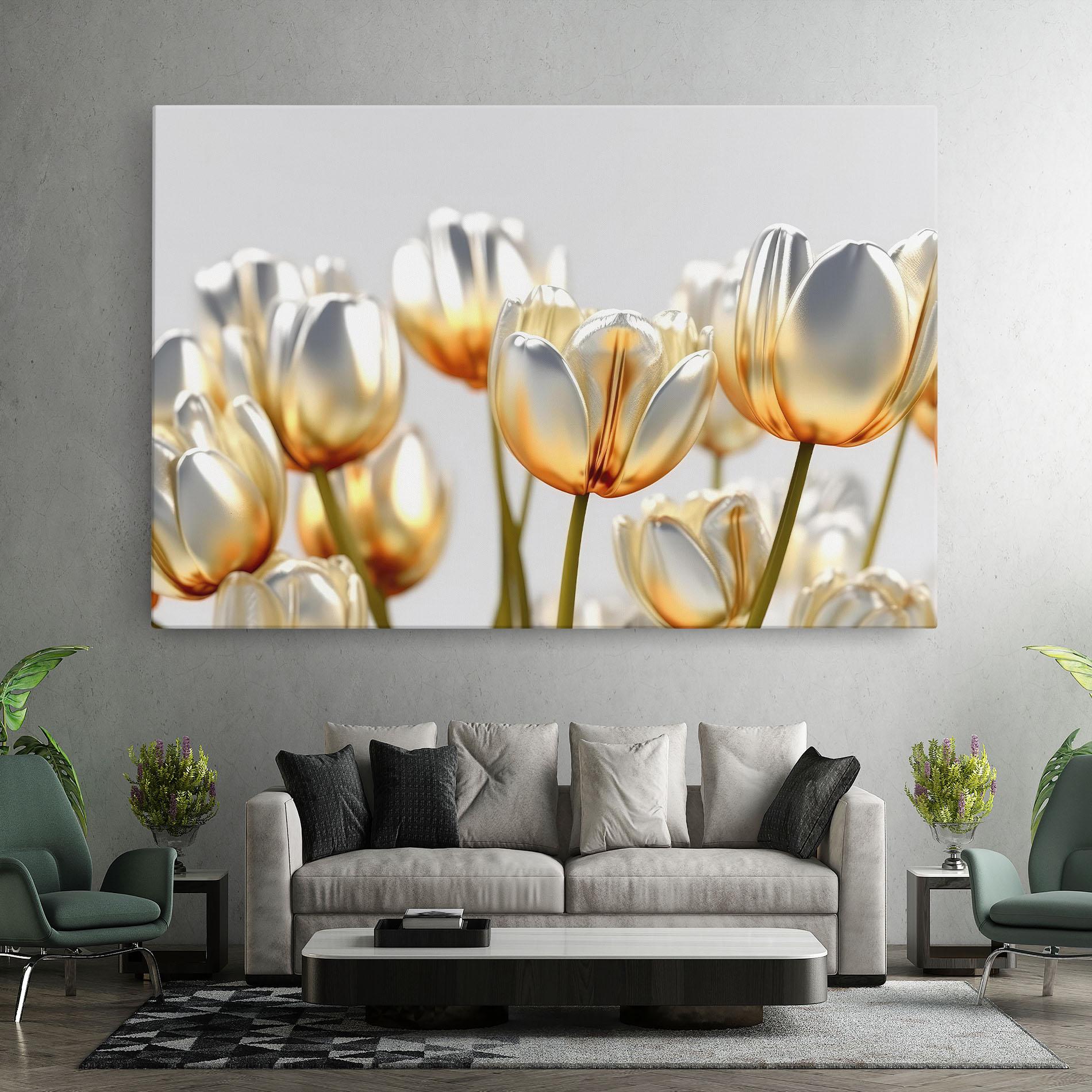 Tablou Canvas White Golden Tulips mockup 7