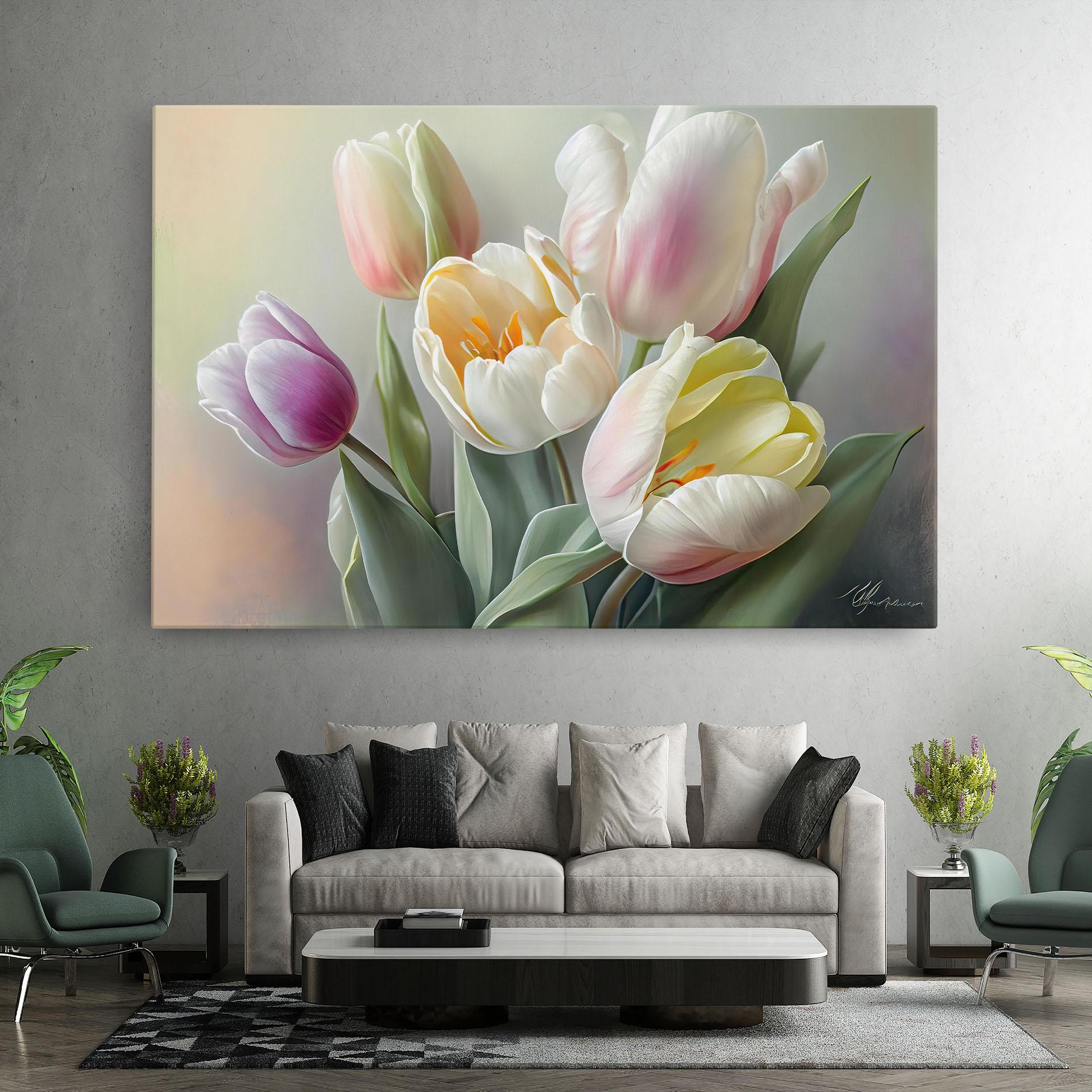 Tablou Canvas White Tulips Painting mockup 7