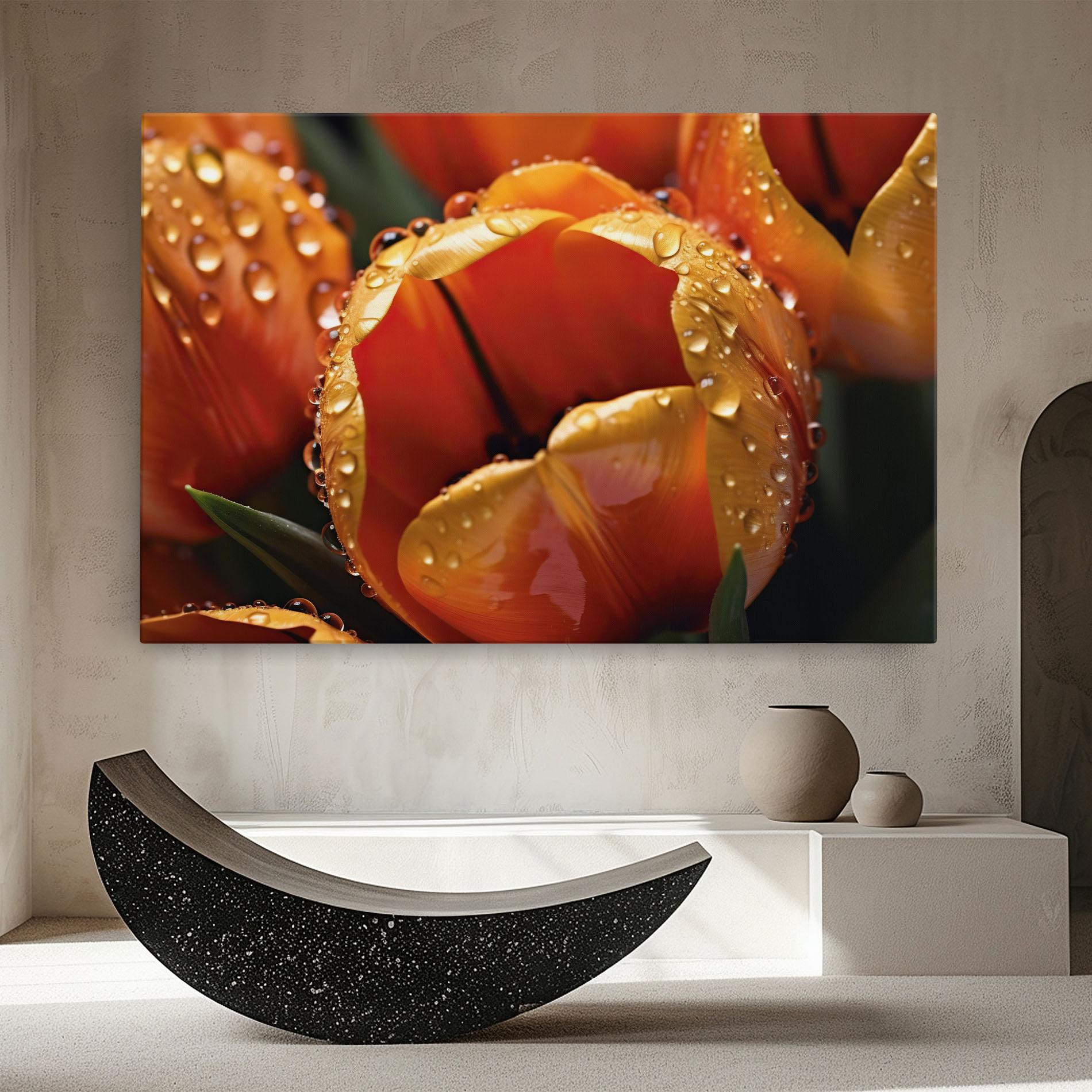 Tablou Canvas Orange Tulip Water Drops mockup 8