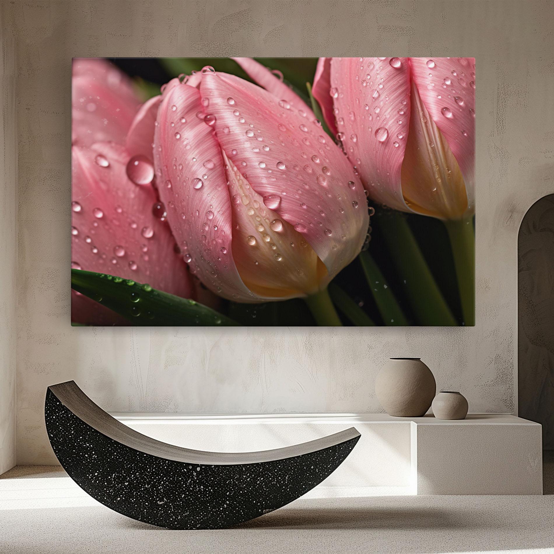 Tablou Canvas Pink Tulip With Drops mockup 8
