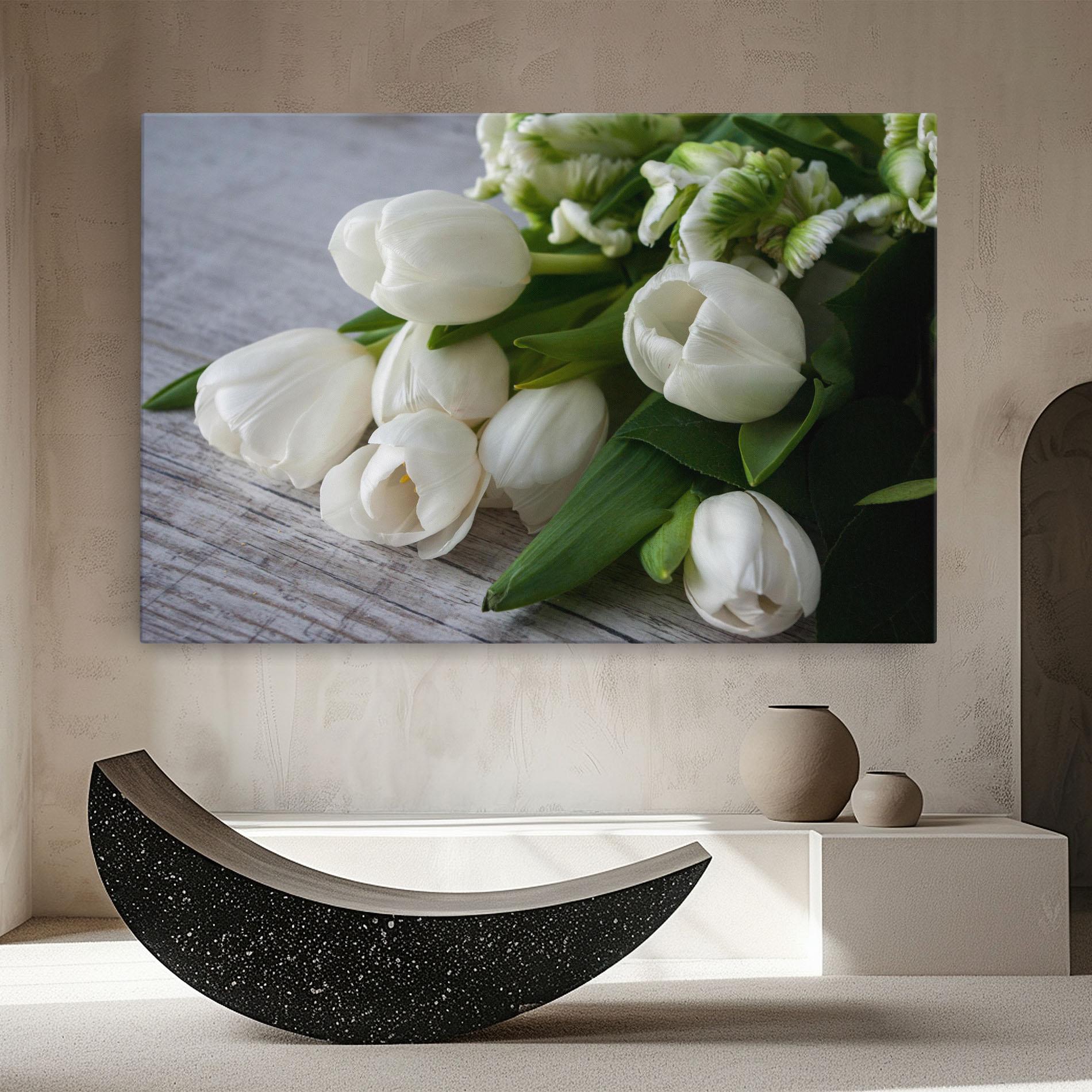 Tablou Canvas White Tulips Bouquet mockup 8
