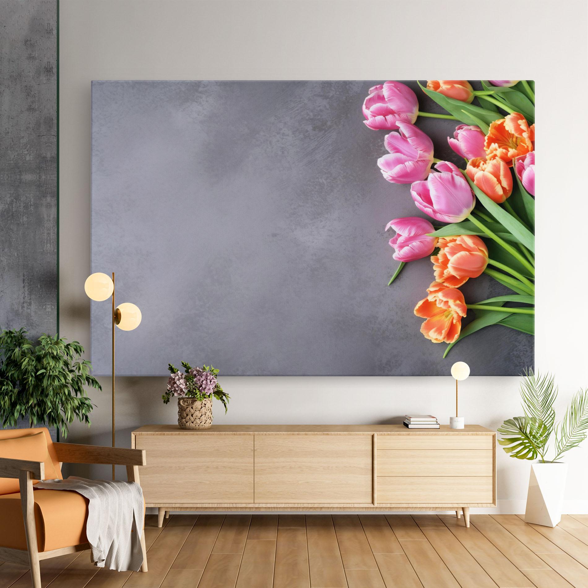 Tablou Canvas Light Orange Pink Tulips mockup 9