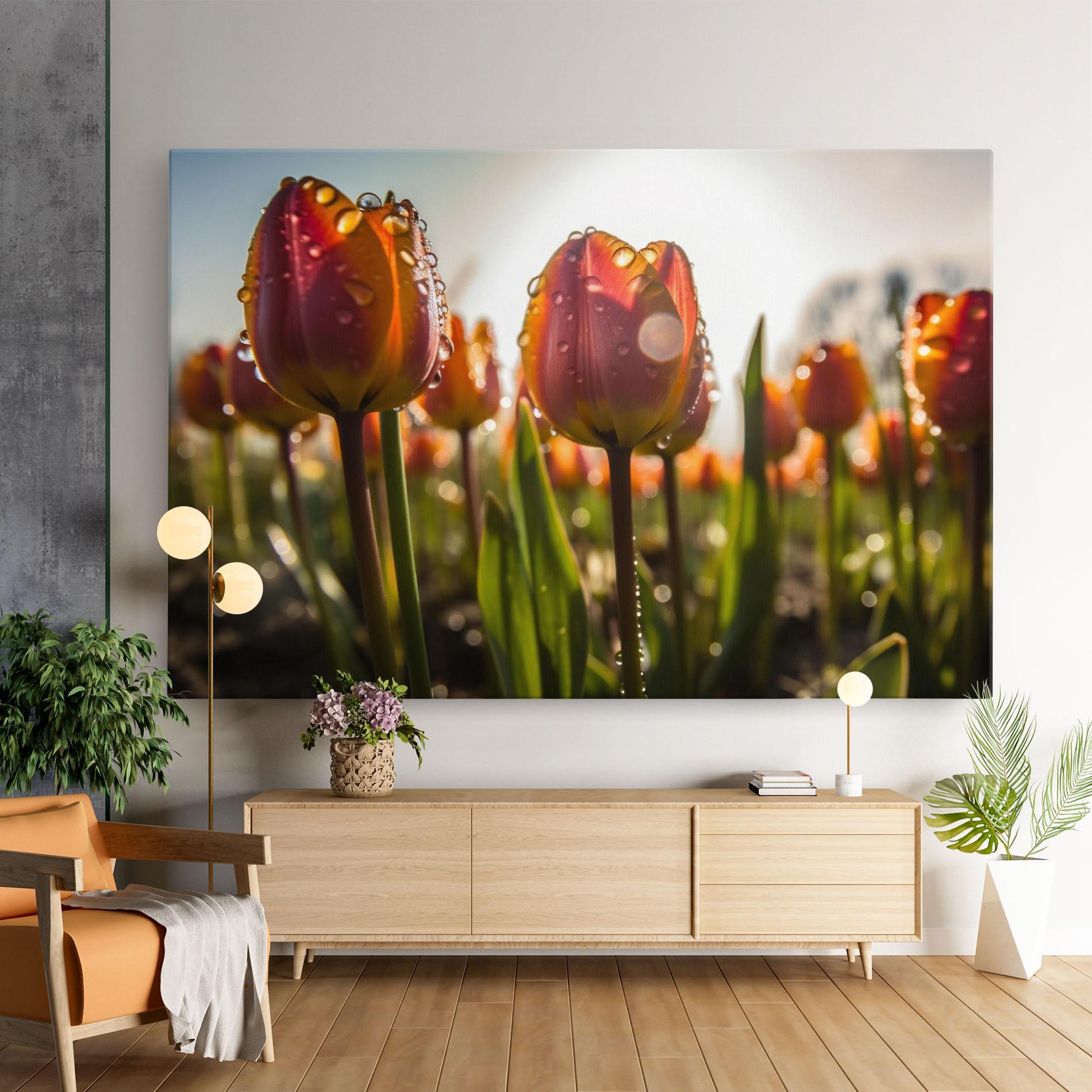 Tablou Canvas Orange Tulips After Rain mockup 9
