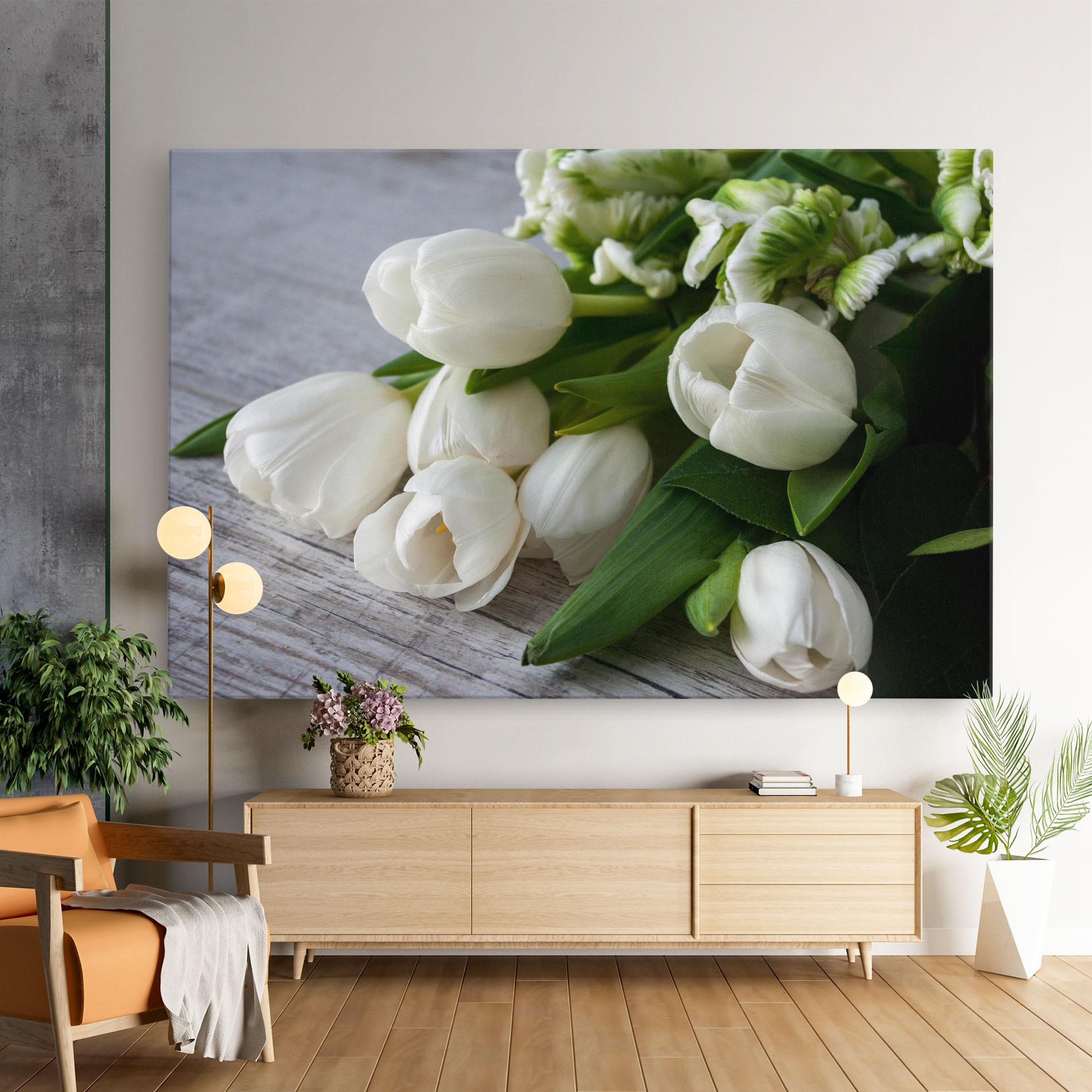 Tablou Canvas White Tulips Bouquet mockup 9