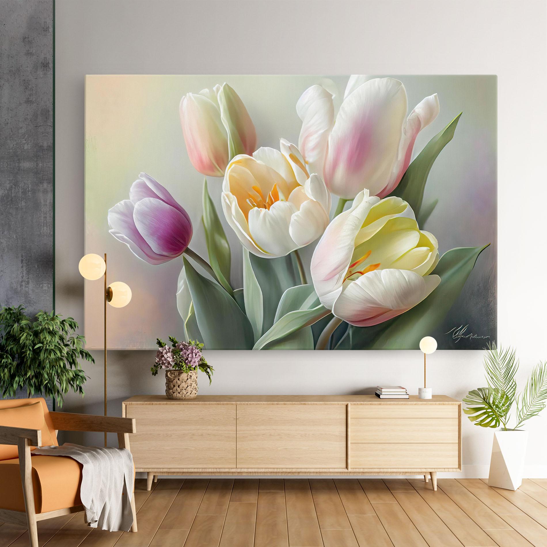 Tablou Canvas White Tulips Painting mockup 9
