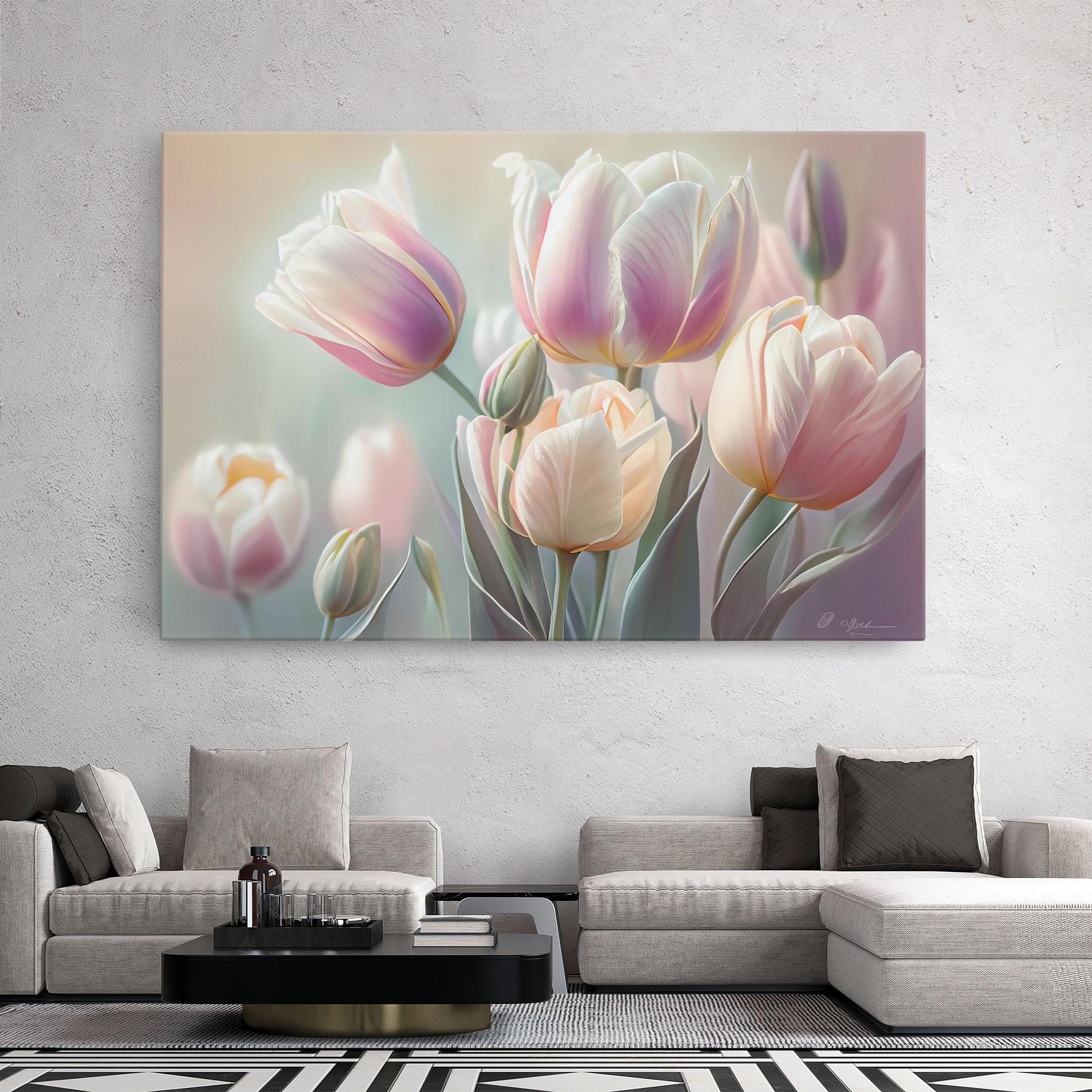 Tablou Canvas Dreamy White Tulips mockup 2