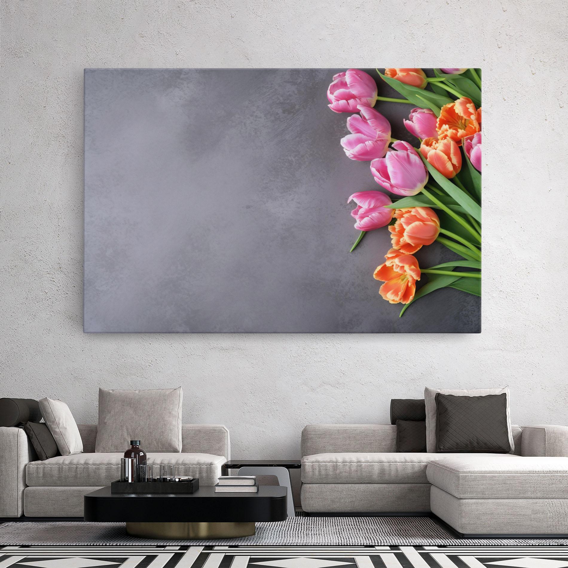 Tablou Canvas Light Orange Pink Tulips mockup 2