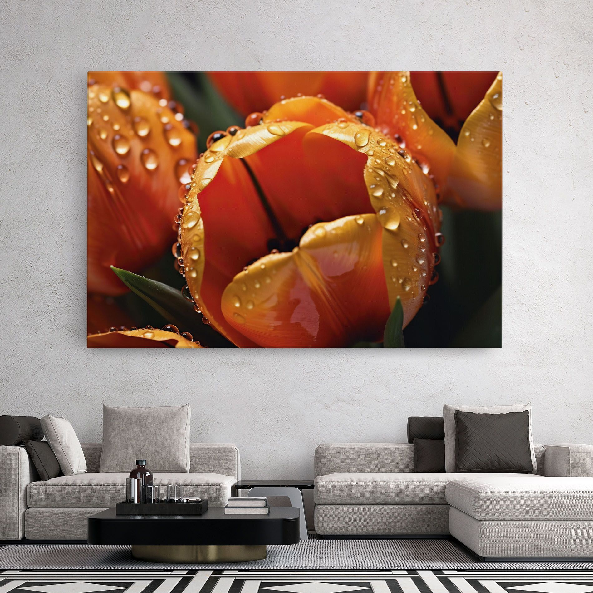 Orange Tulip Water Drops mockup 2