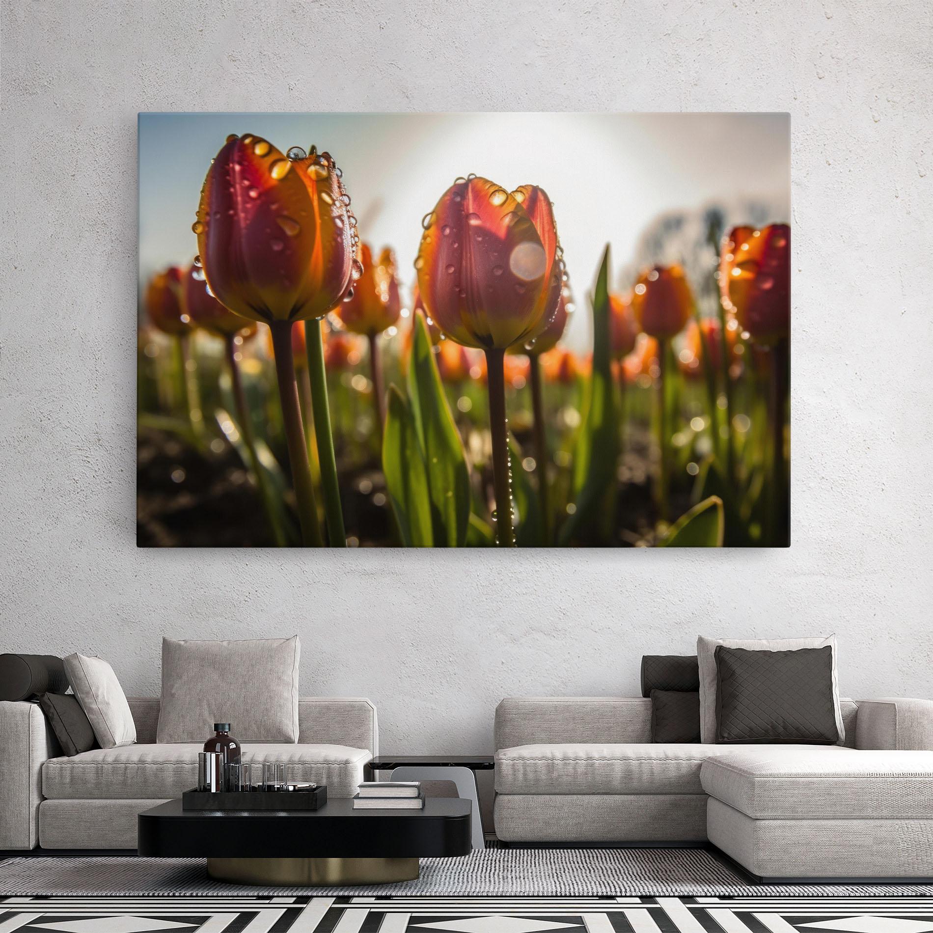 Tablou Canvas Orange Tulips After Rain mockup 2