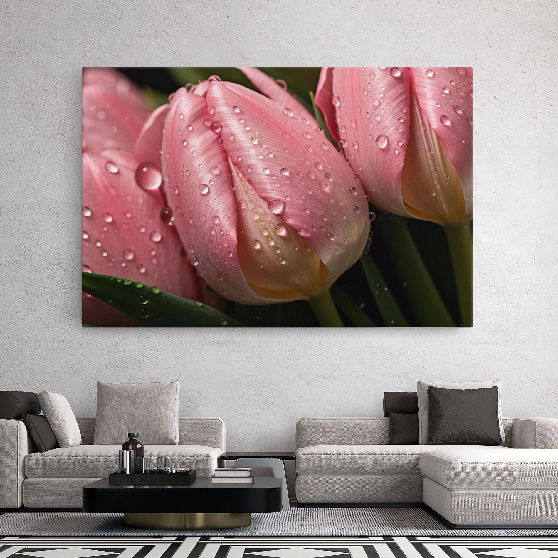 Tablou Canvas Pink Tulip With Drops mockup 2