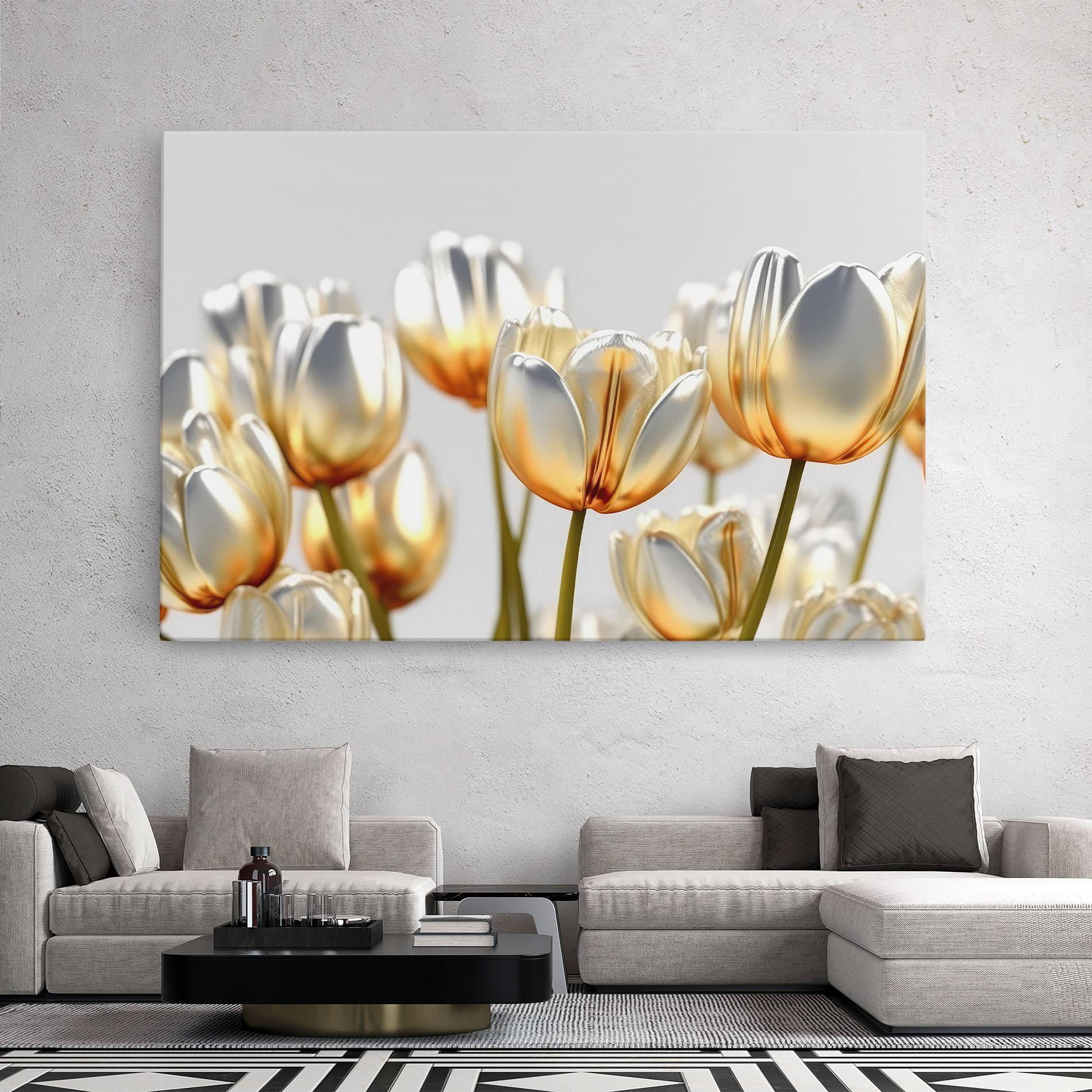 Tablou Canvas White Golden Tulips mockup 2