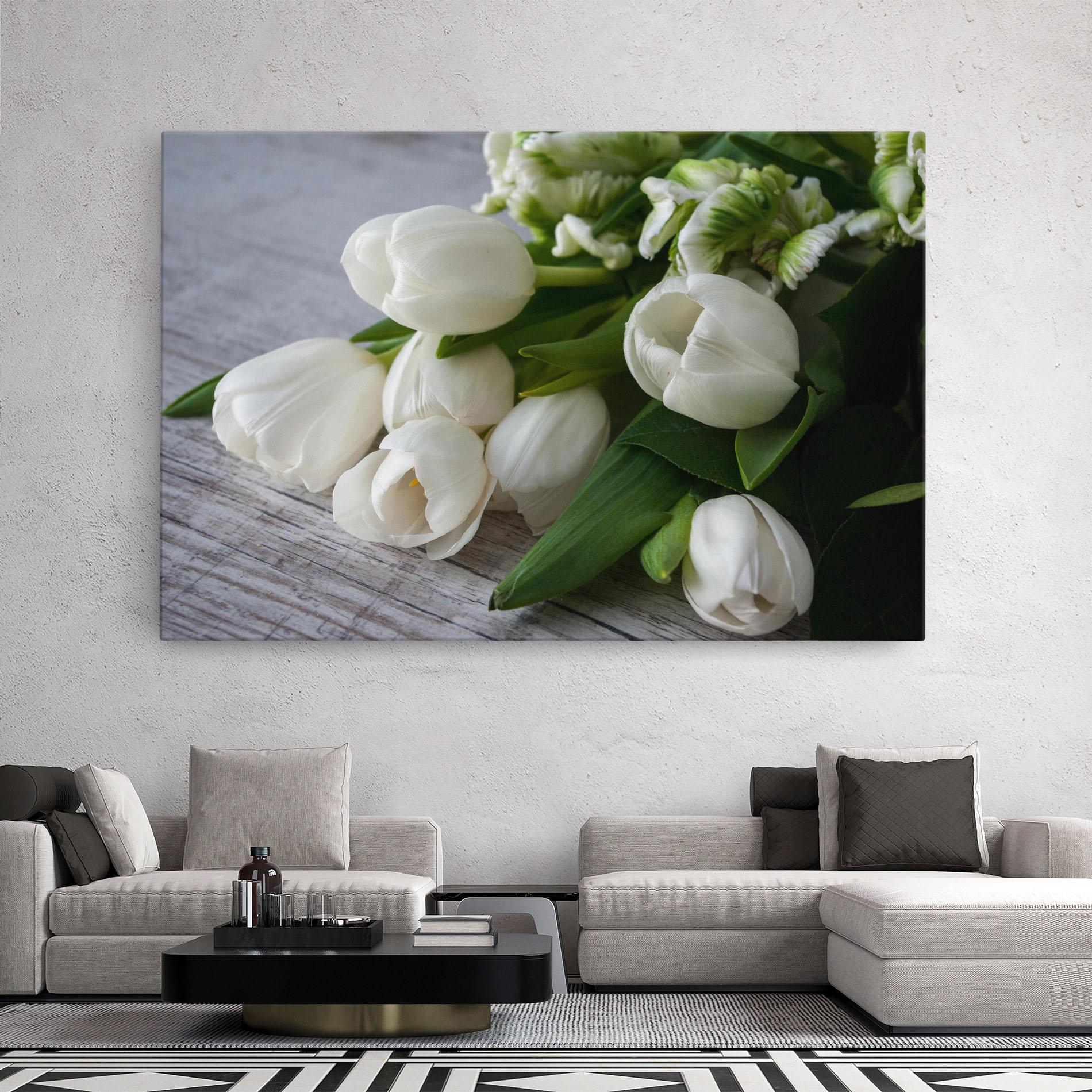 Tablou Canvas White Tulips Bouquet mockup 2