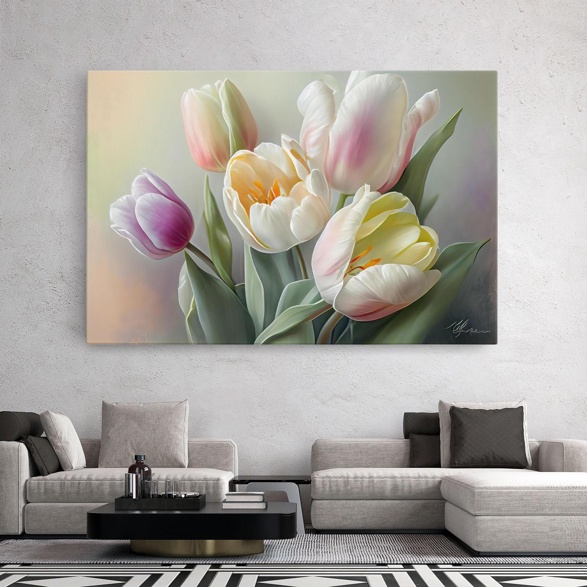Tablou Canvas White Tulips Painting mockup 2
