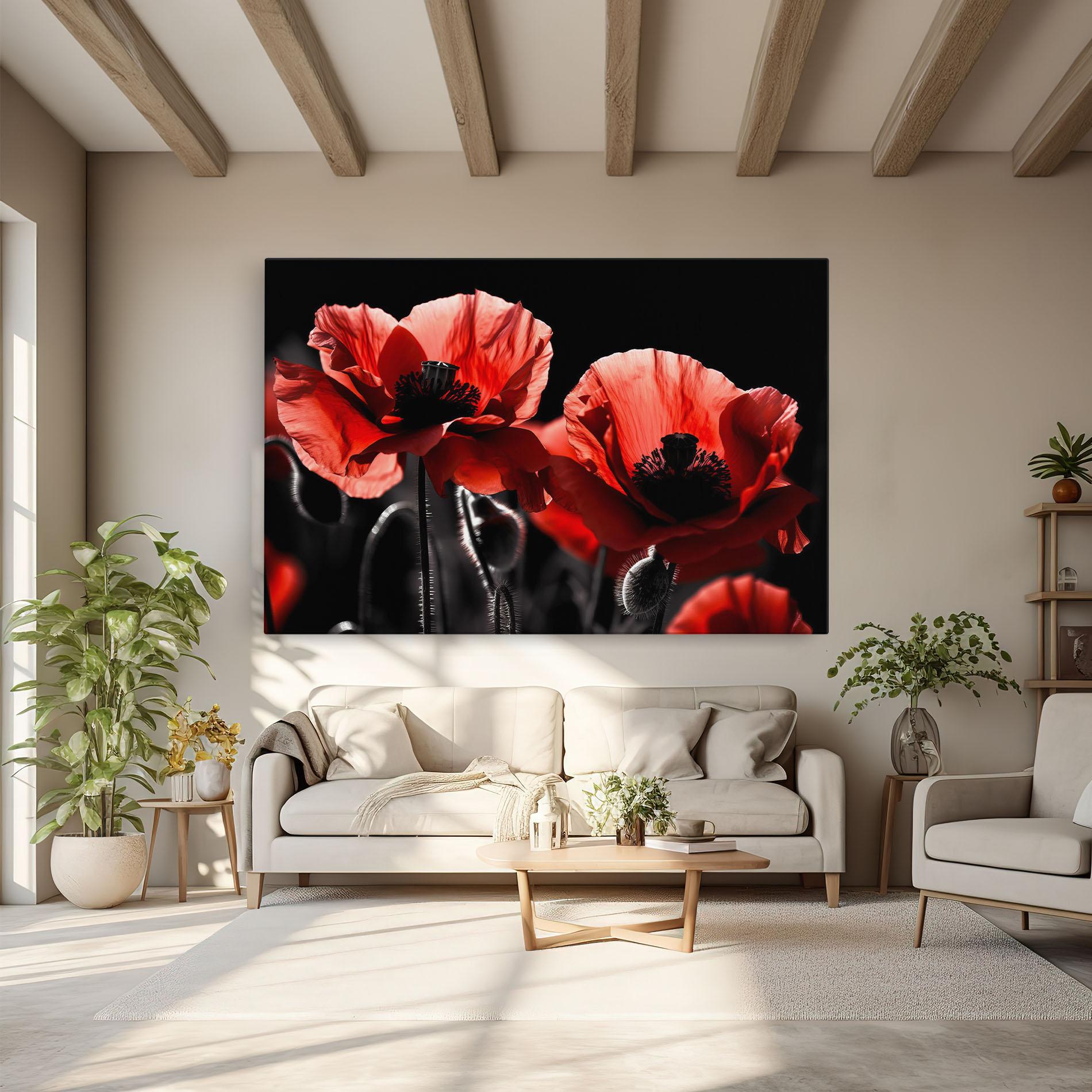 Tablou Canvas Light Red Poppy On Black mockup 6