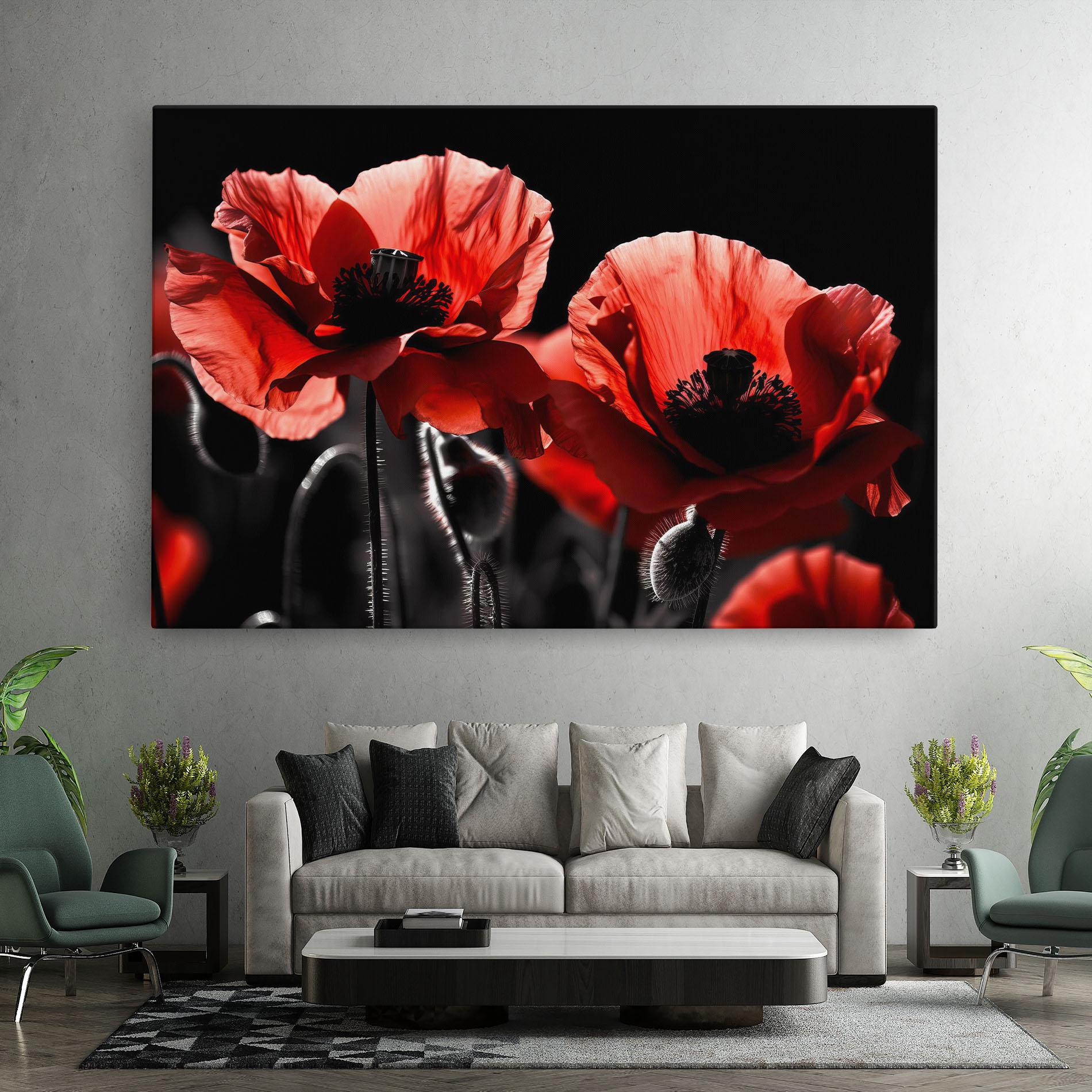 Tablou Canvas Light Red Poppy On Black mockup 7