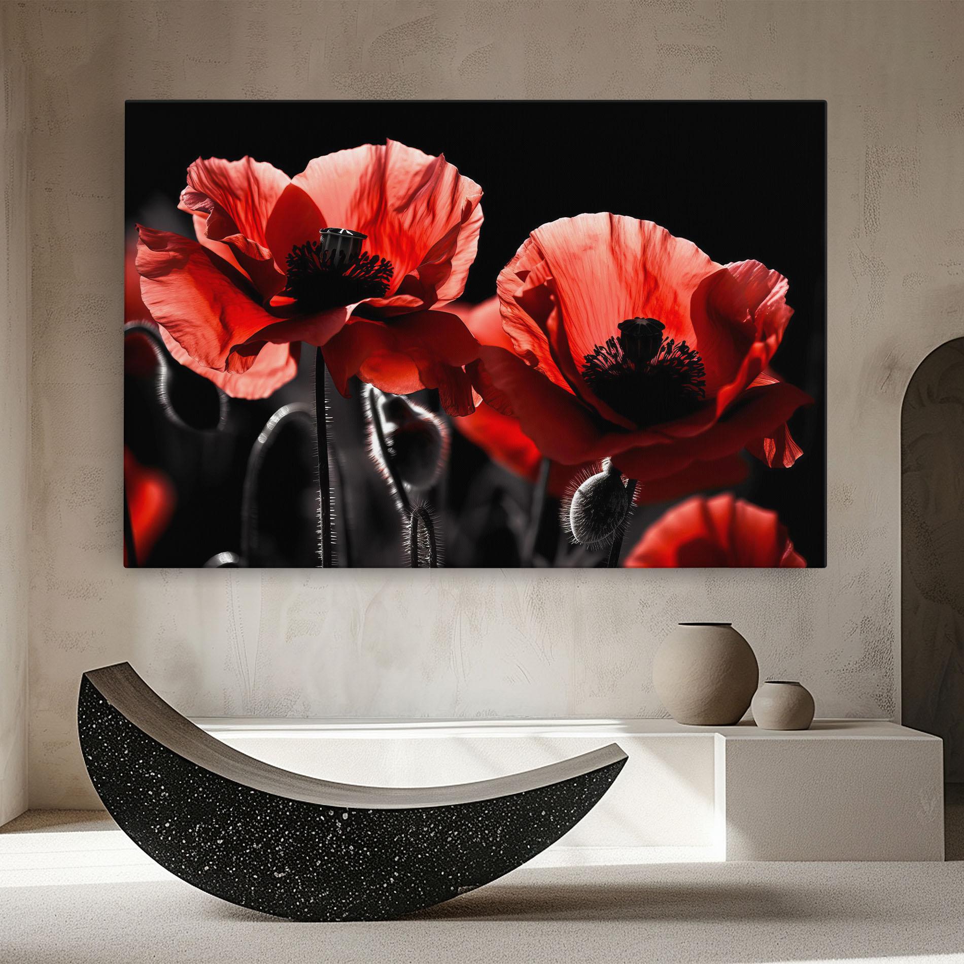 Tablou Canvas Light Red Poppy On Black mockup 8