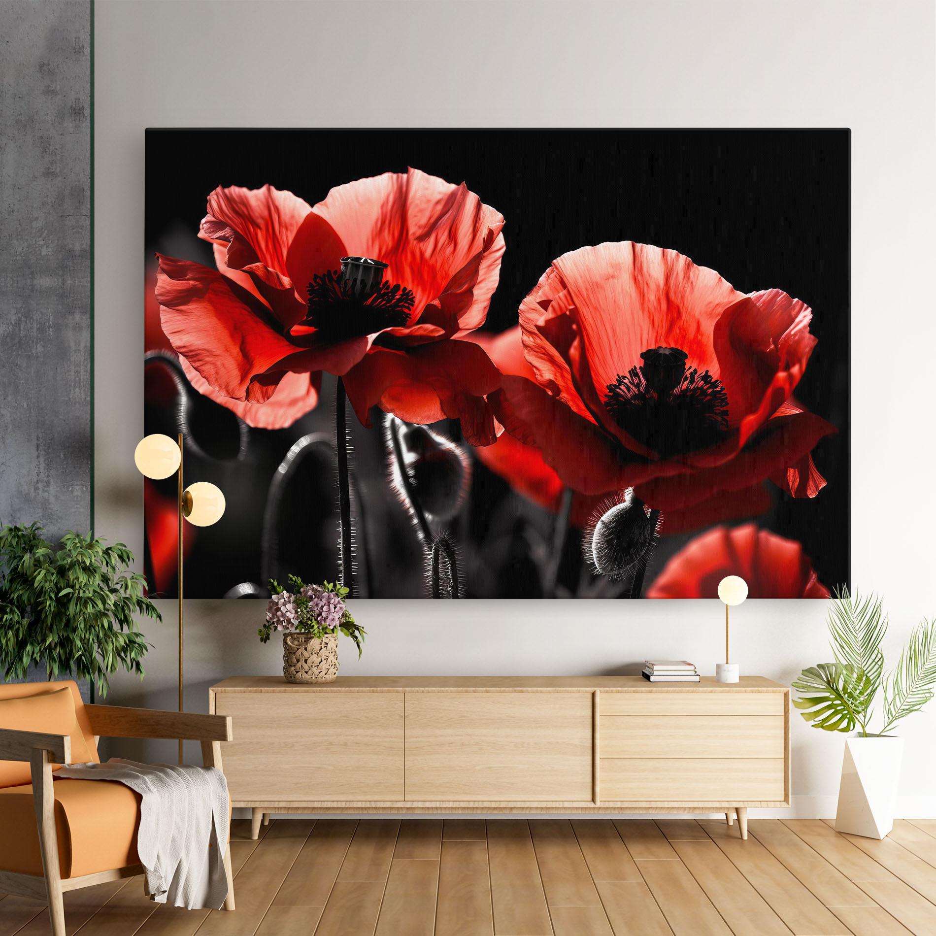 Tablou Canvas Light Red Poppy On Black mockup 9