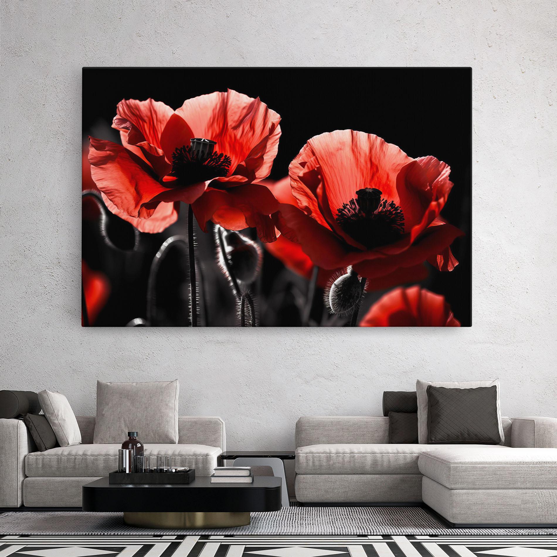 Tablou Canvas Light Red Poppy On Black mockup 2