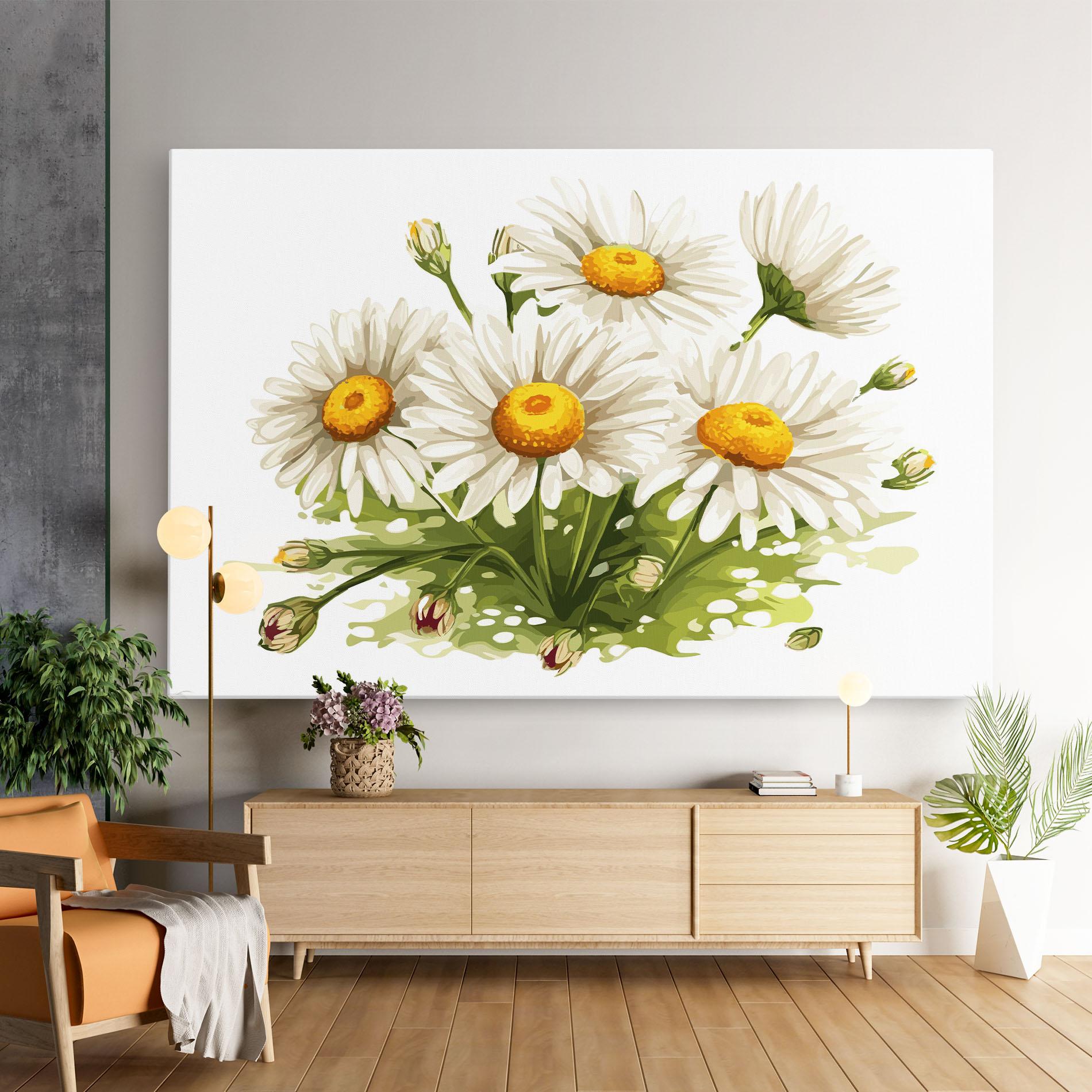 Tablou Canvas White Grey Daisy mockup 9