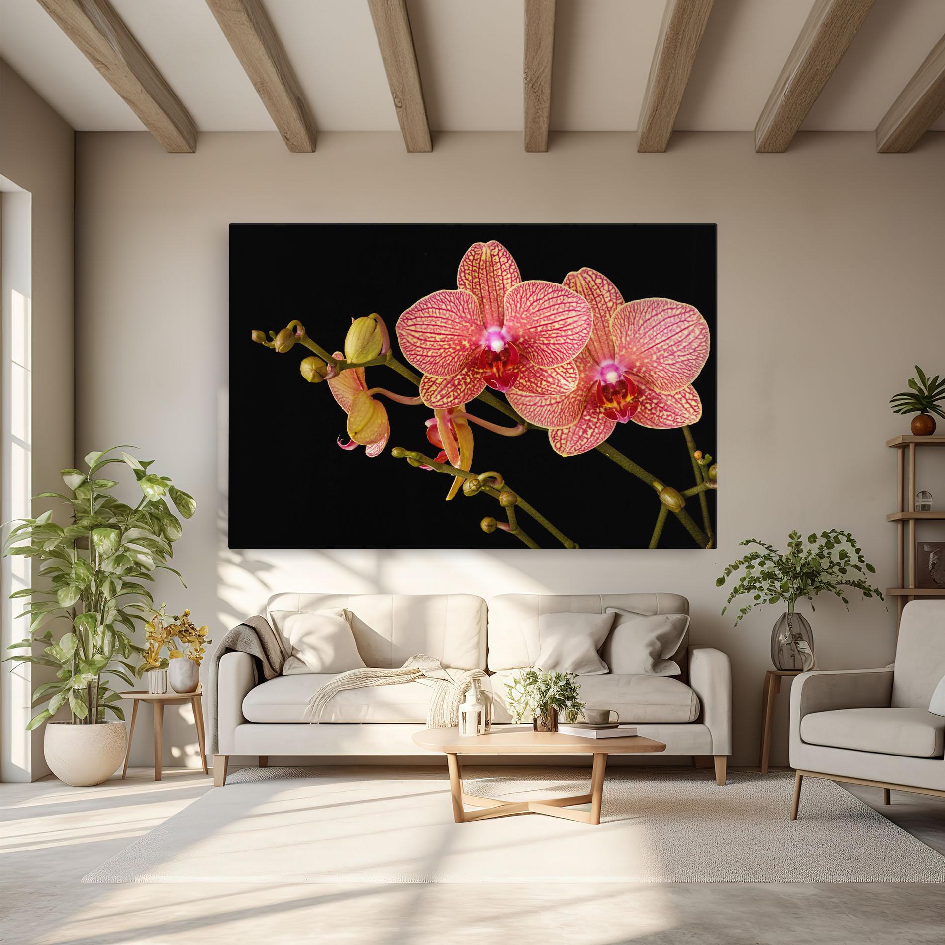 Tablou Canvas Pink Orchids On Black mockup 6