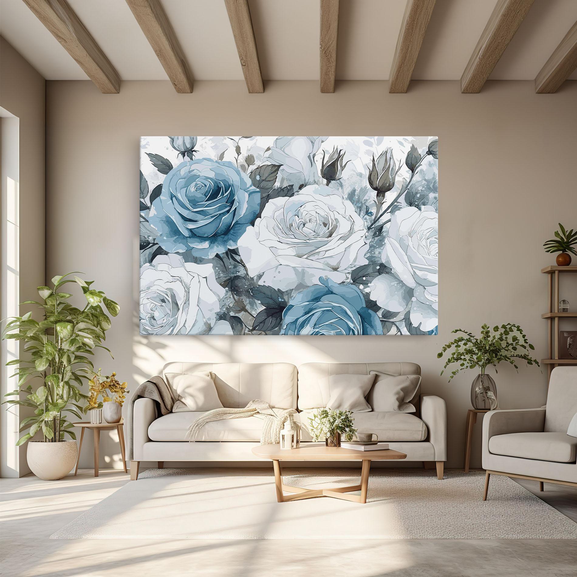 Tablou Canvas Blue White Rose mockup 6