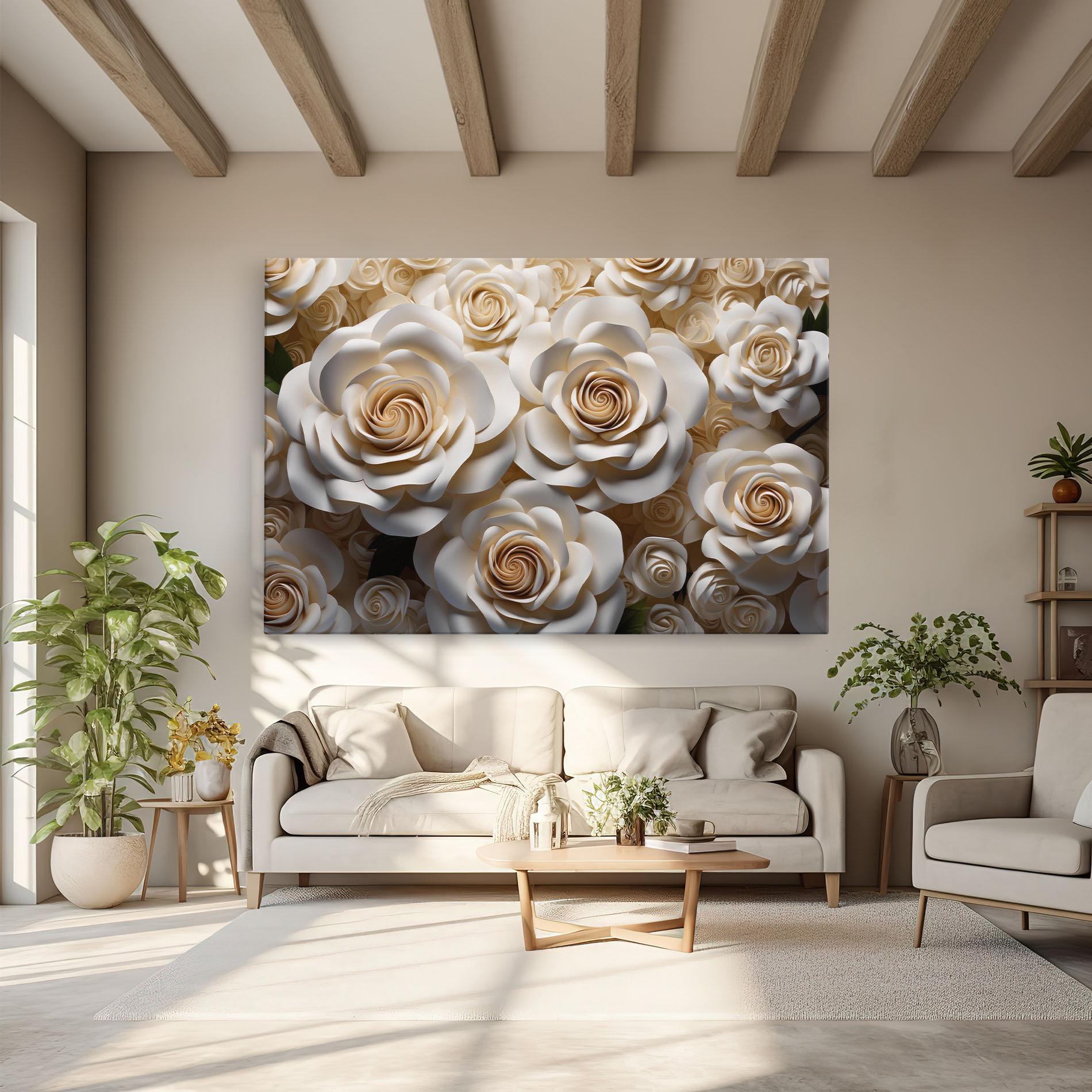Tablou Canvas Cream Roses Wall mockup 6