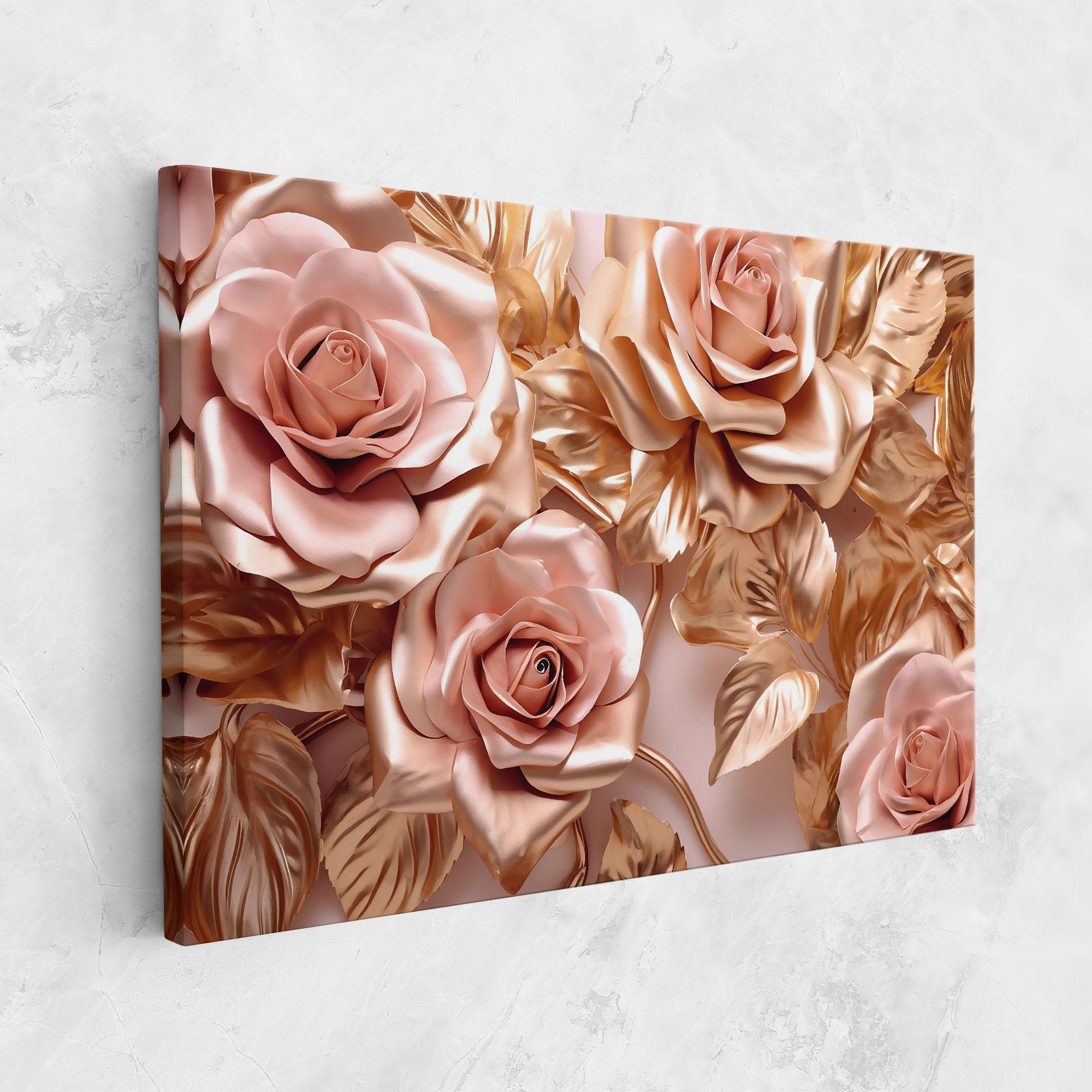 Tablou Canvas Pink Golden Roses mockup 1