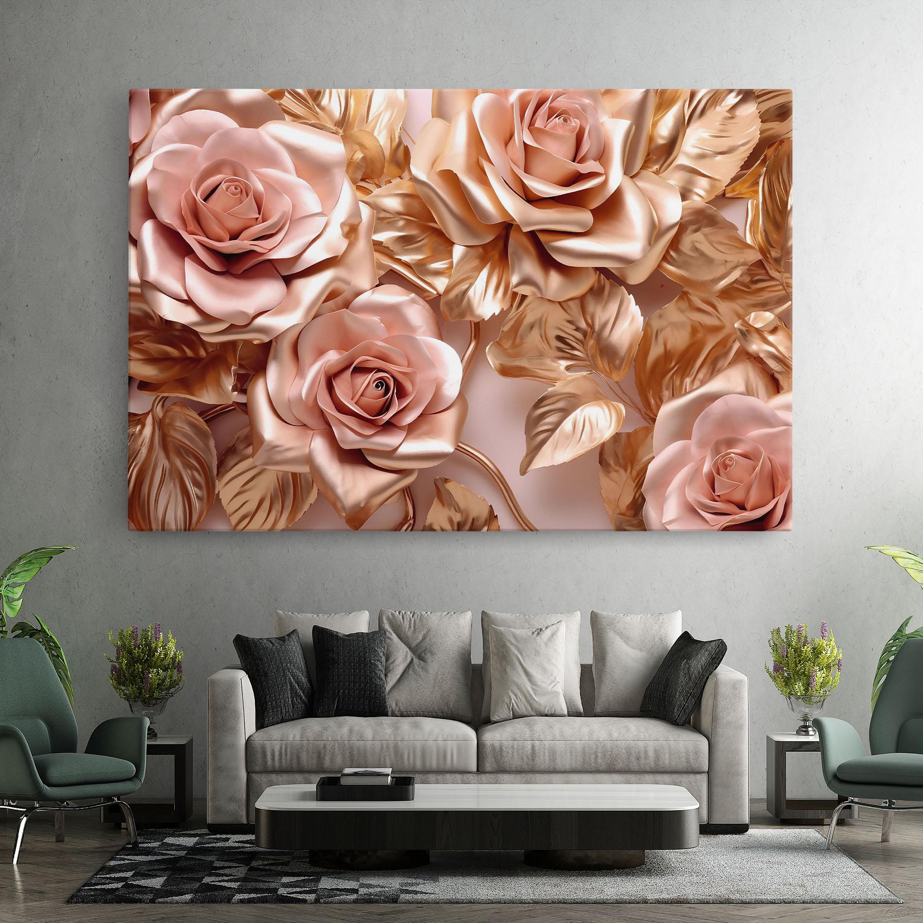 Tablou Canvas Pink Golden Roses mockup 7