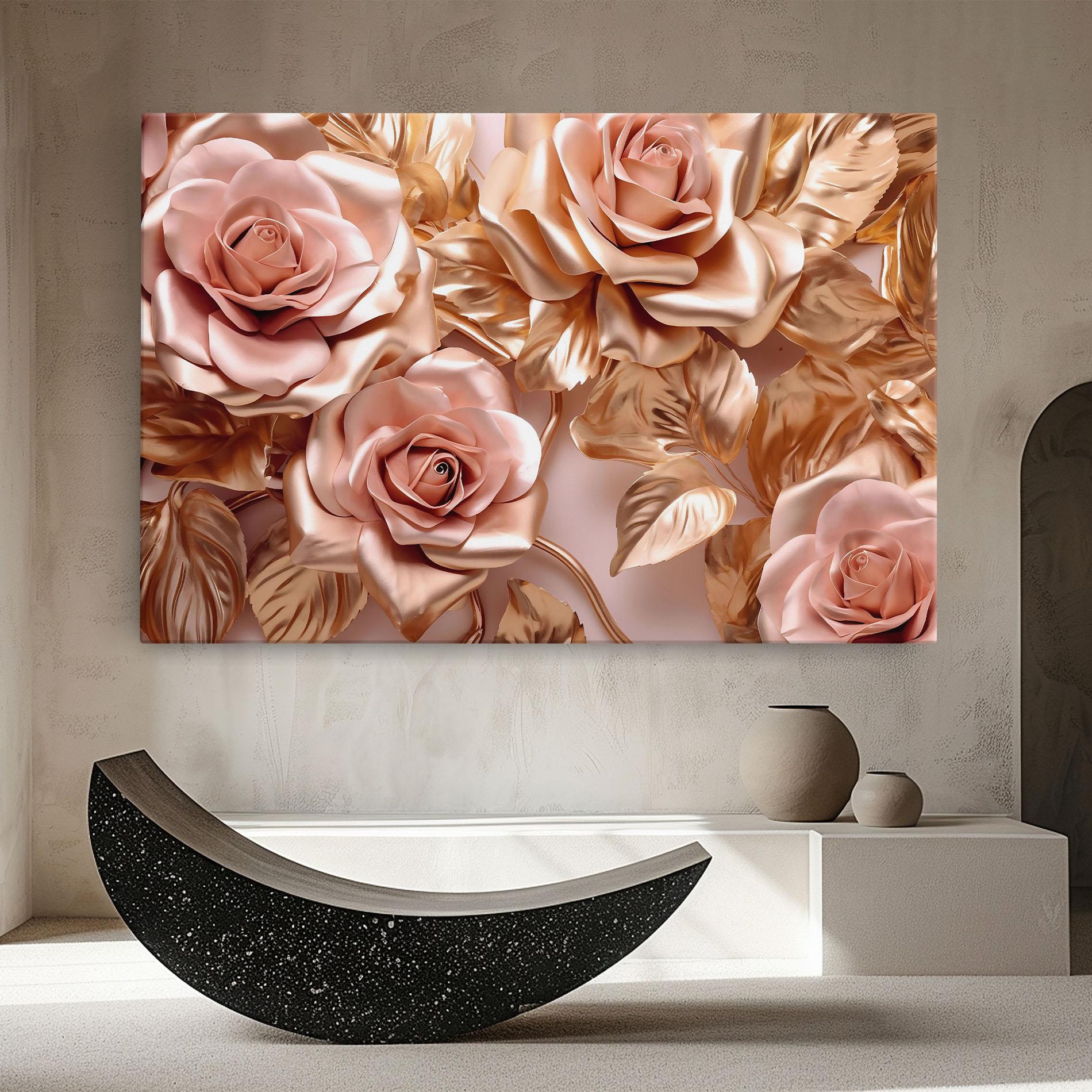 Tablou Canvas Pink Golden Roses mockup 8