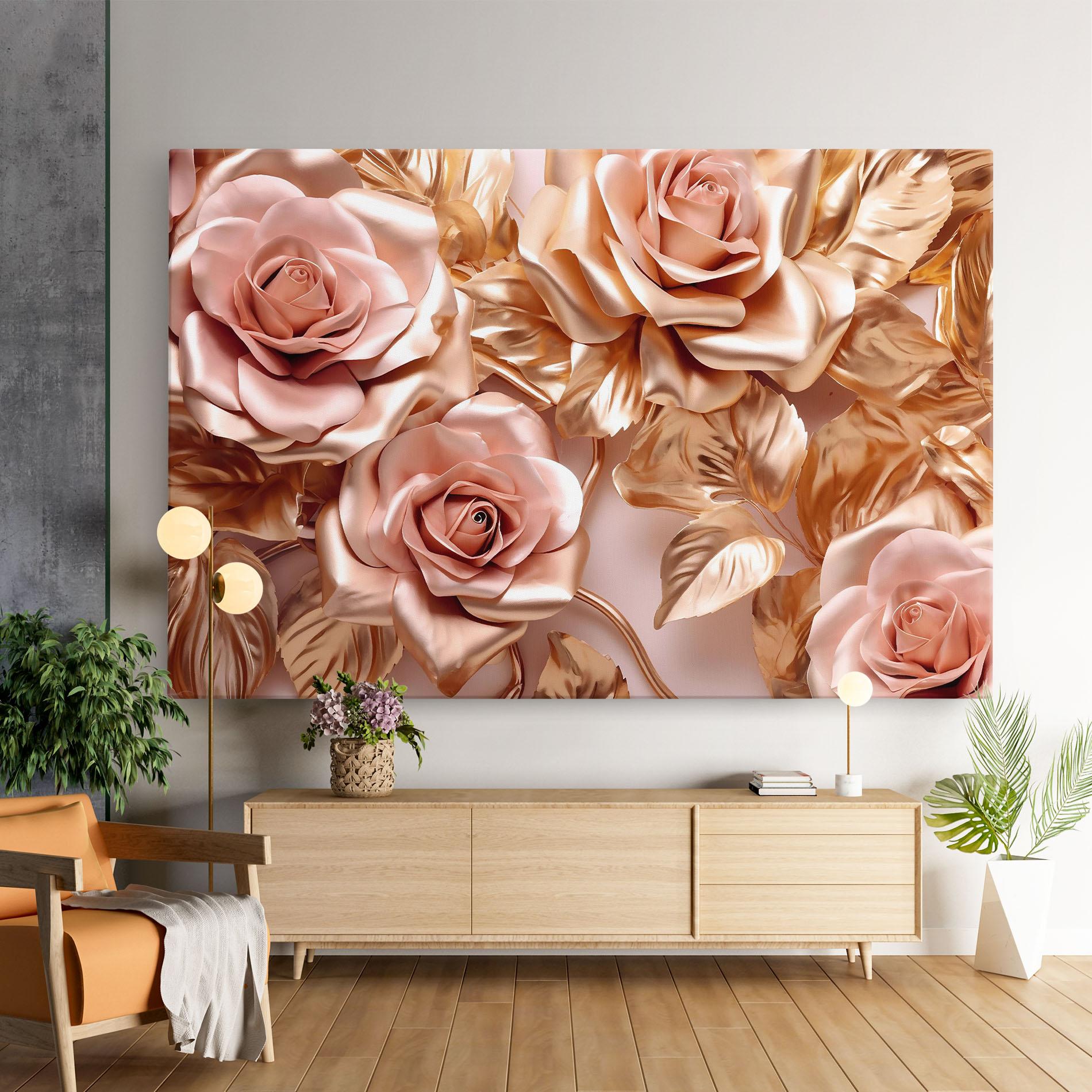 Tablou Canvas Pink Golden Roses mockup 9