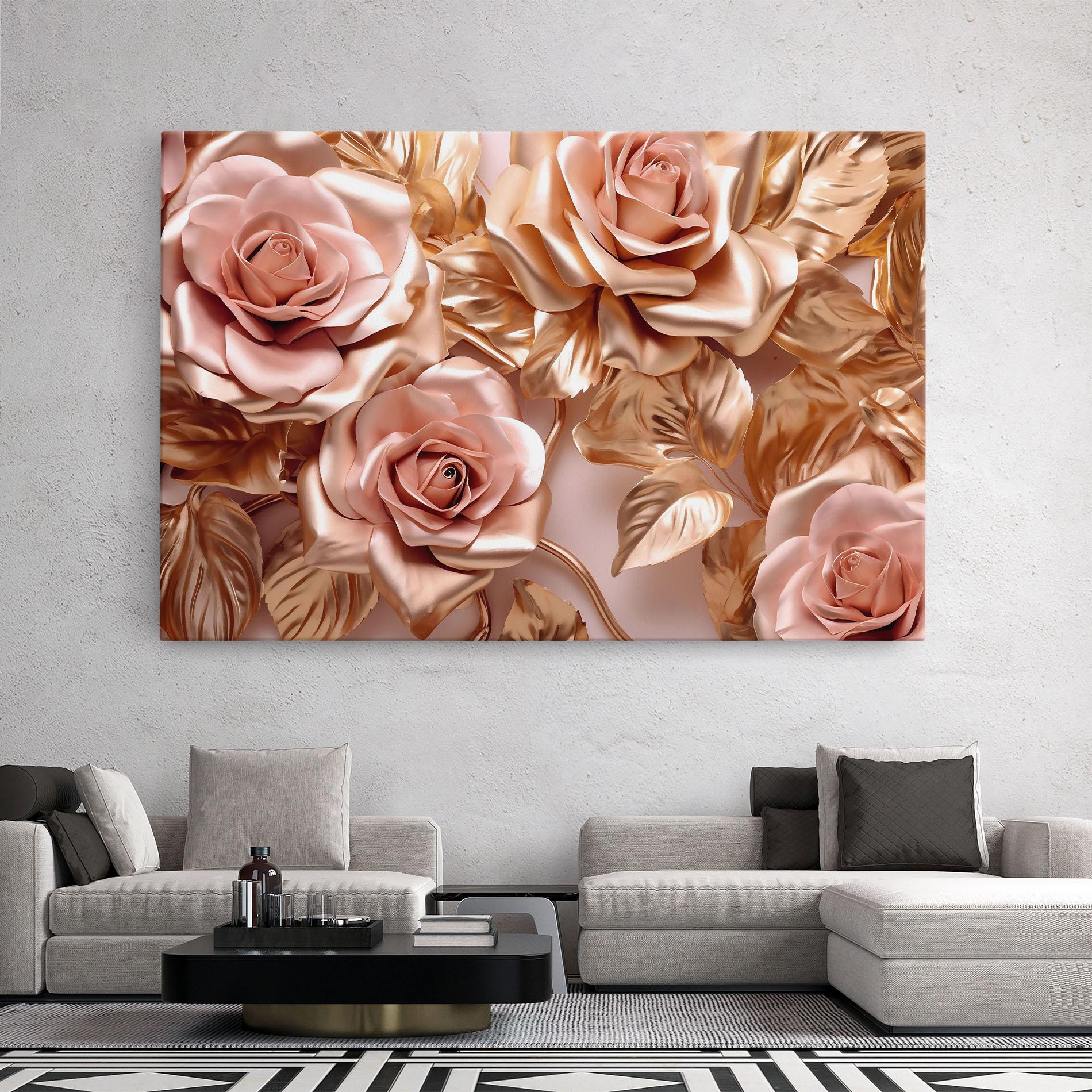 Tablou Canvas Pink Golden Roses mockup 2