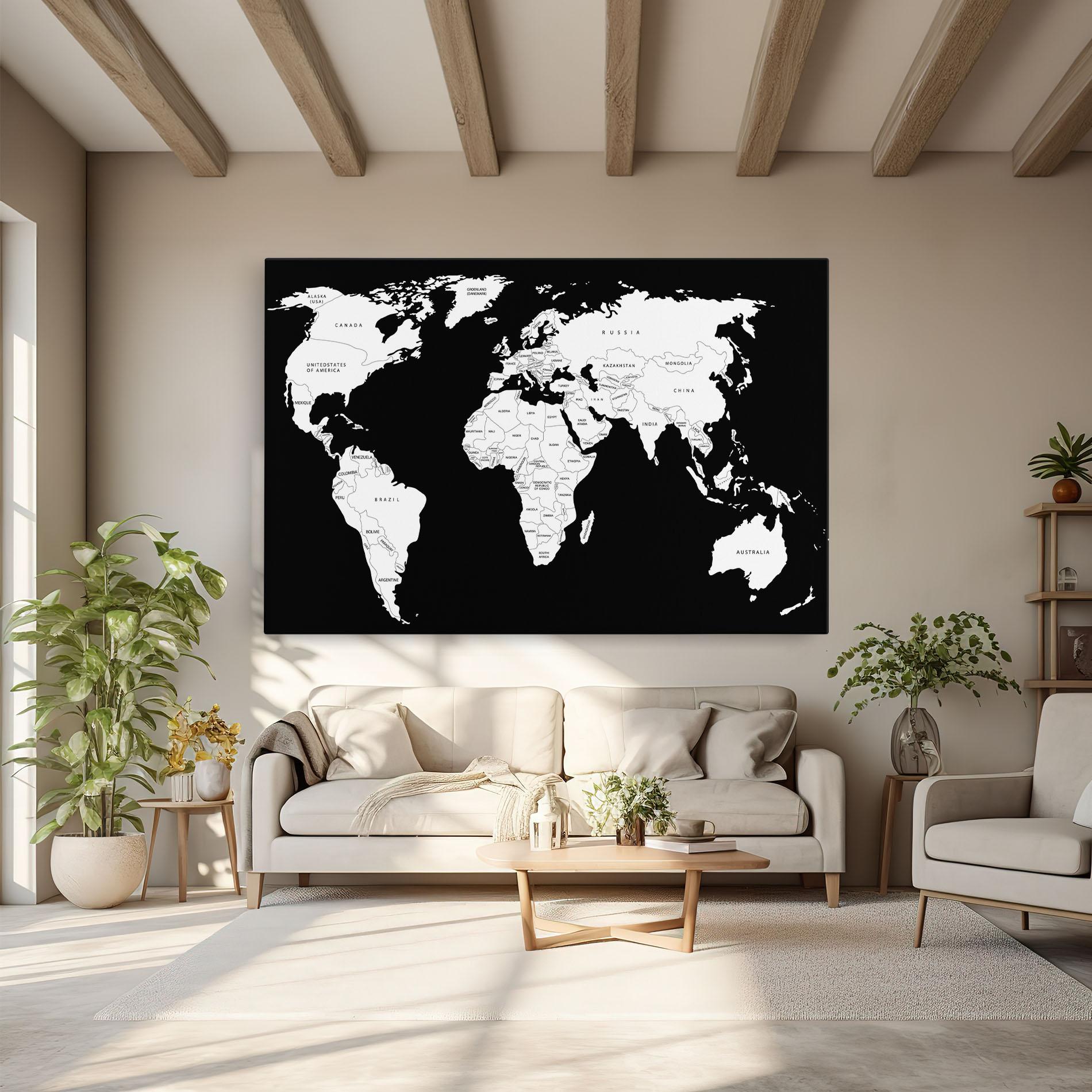 Tablou Canvas White World Map mockup 6