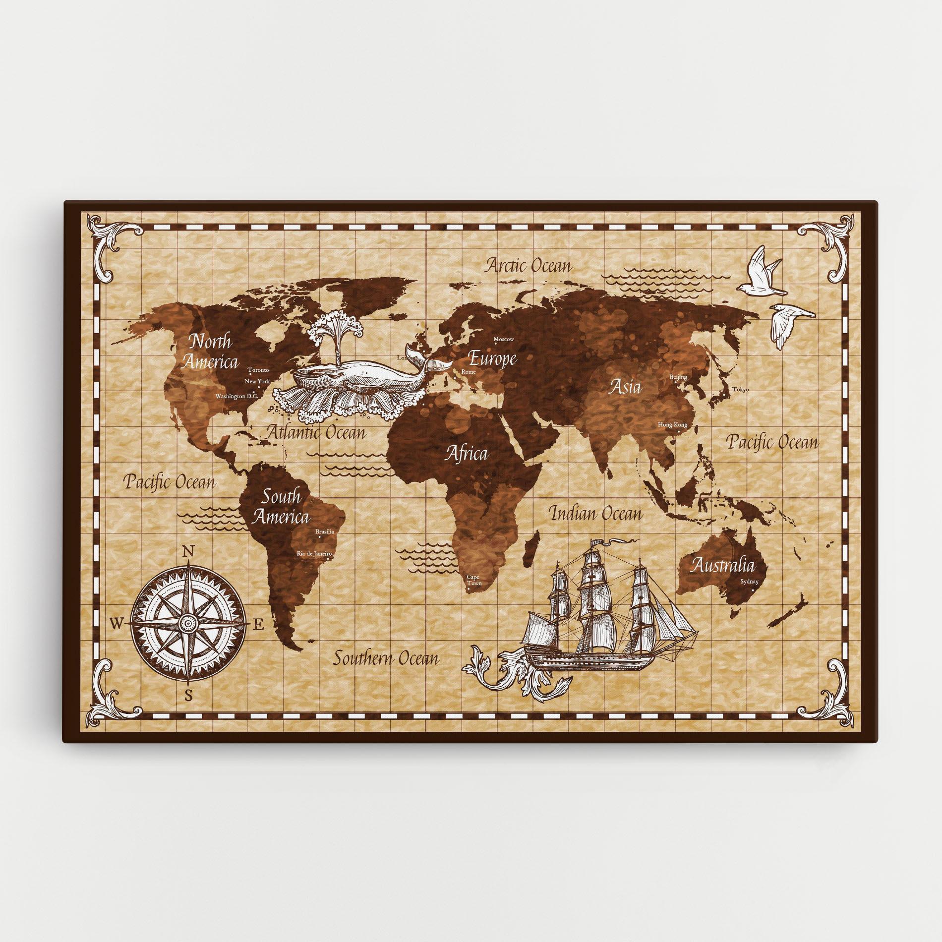 Tablou Canvas Brown Old Map mockup 0