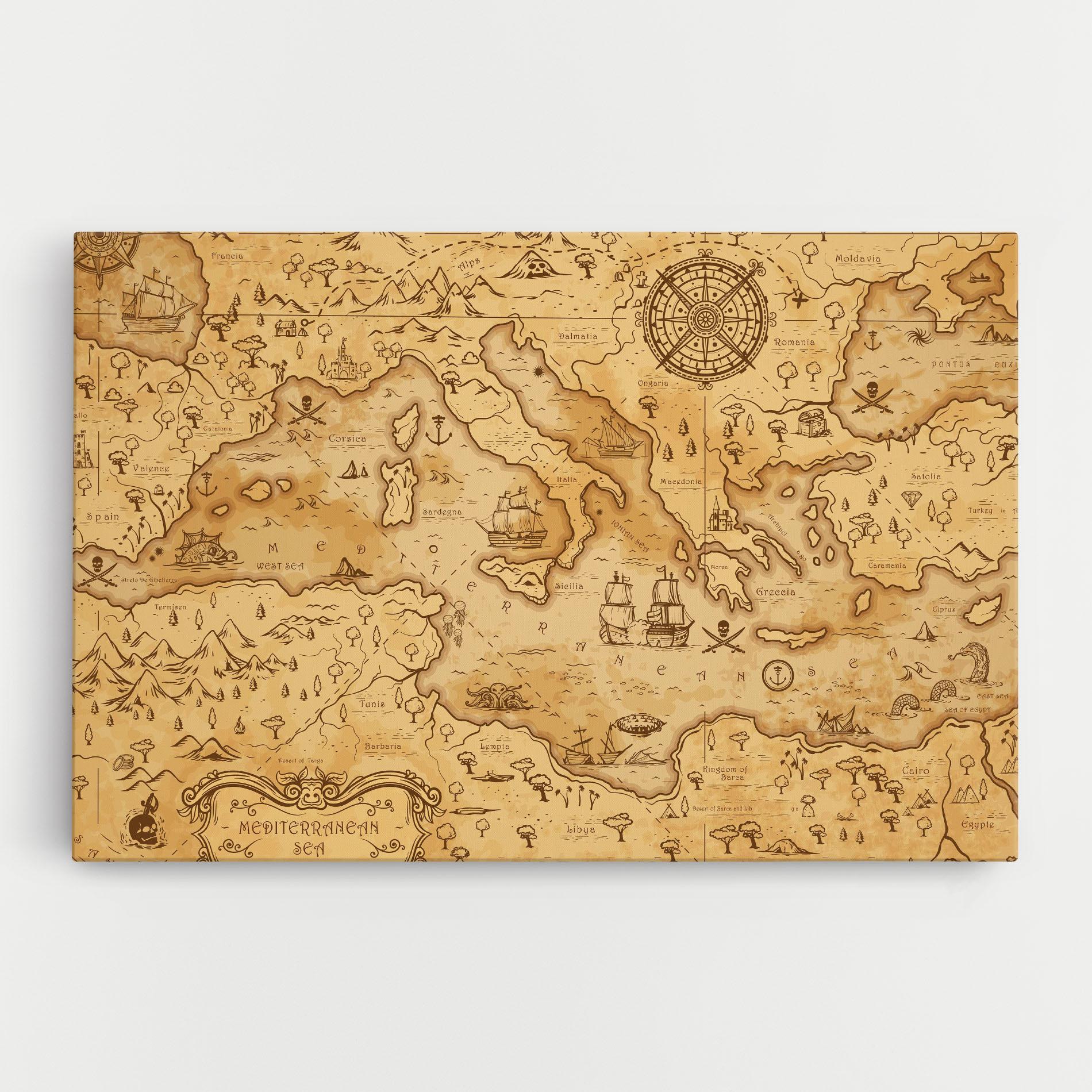 Tablou Canvas Cream Brown Map mockup 0