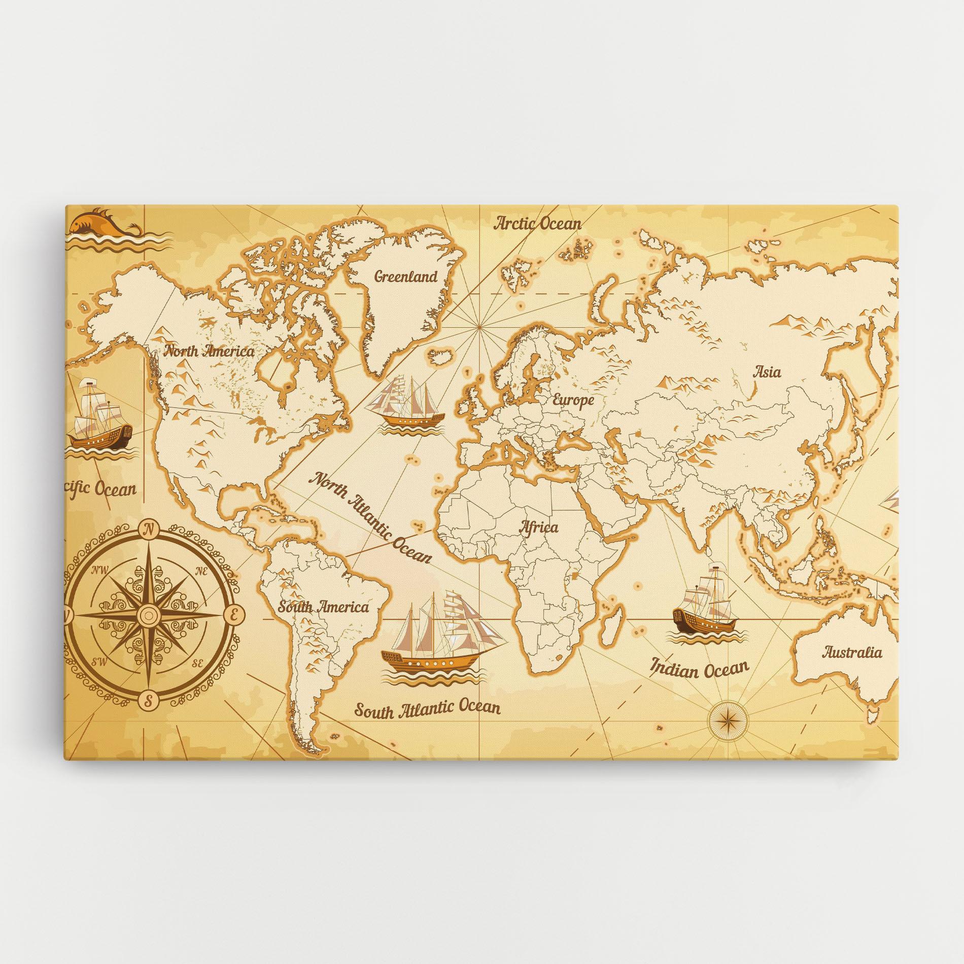 Tablou Canvas Gold Old Map mockup 0