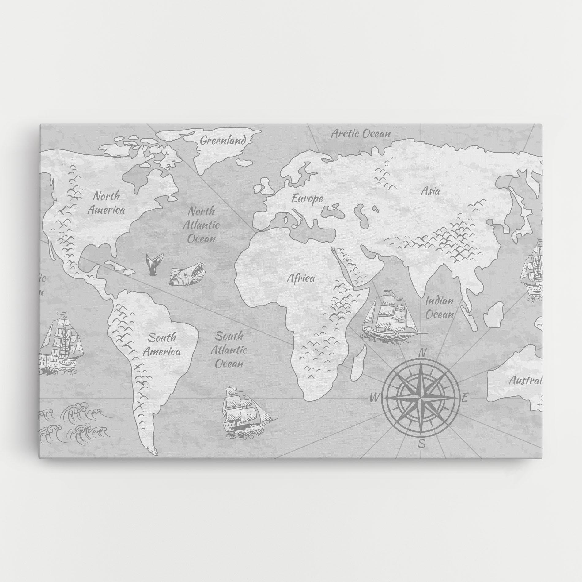 Tablou Canvas Grey Old Map mockup 0