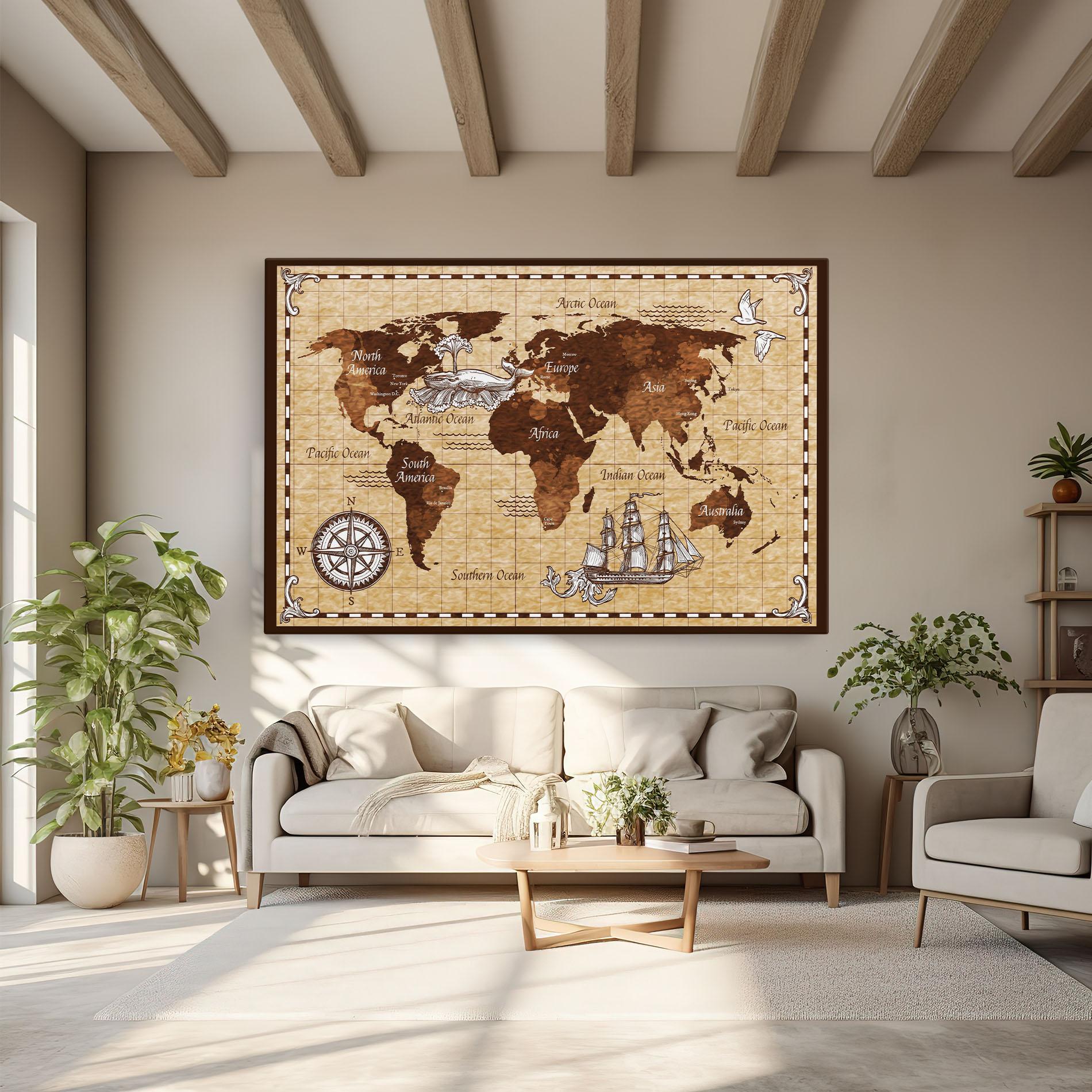 Tablou Canvas Brown Old Map mockup 6
