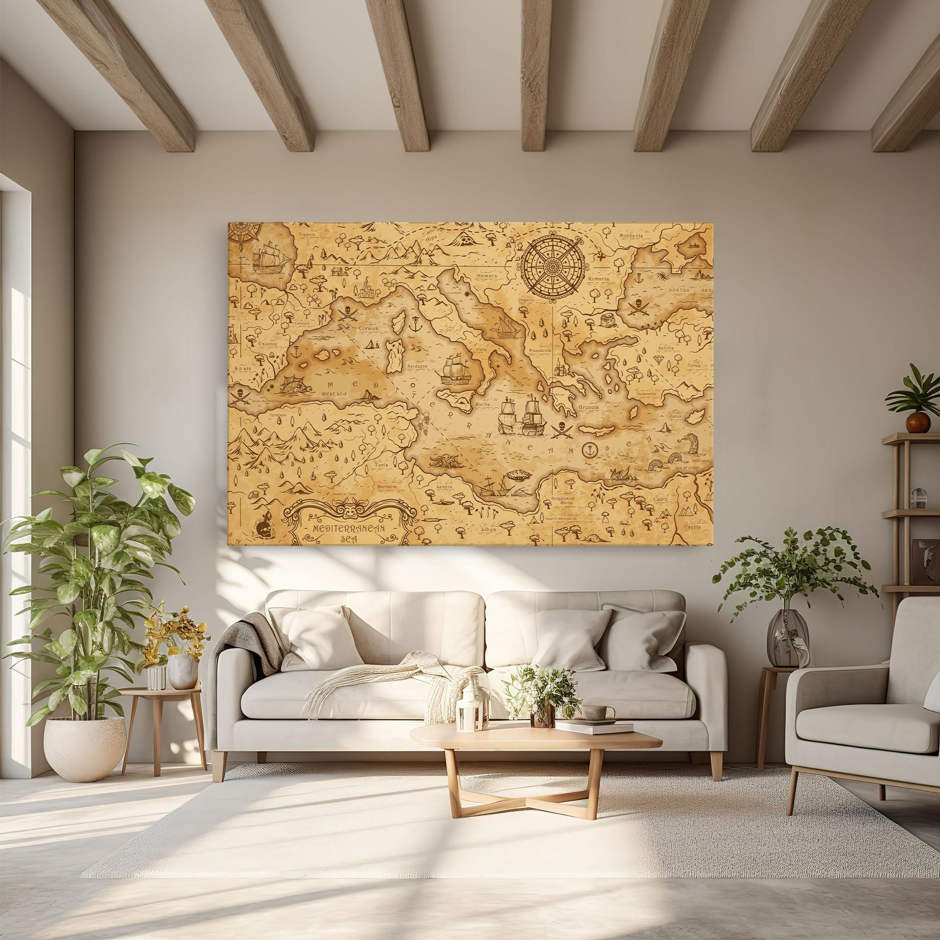 Tablou Canvas Cream Brown Map mockup 6