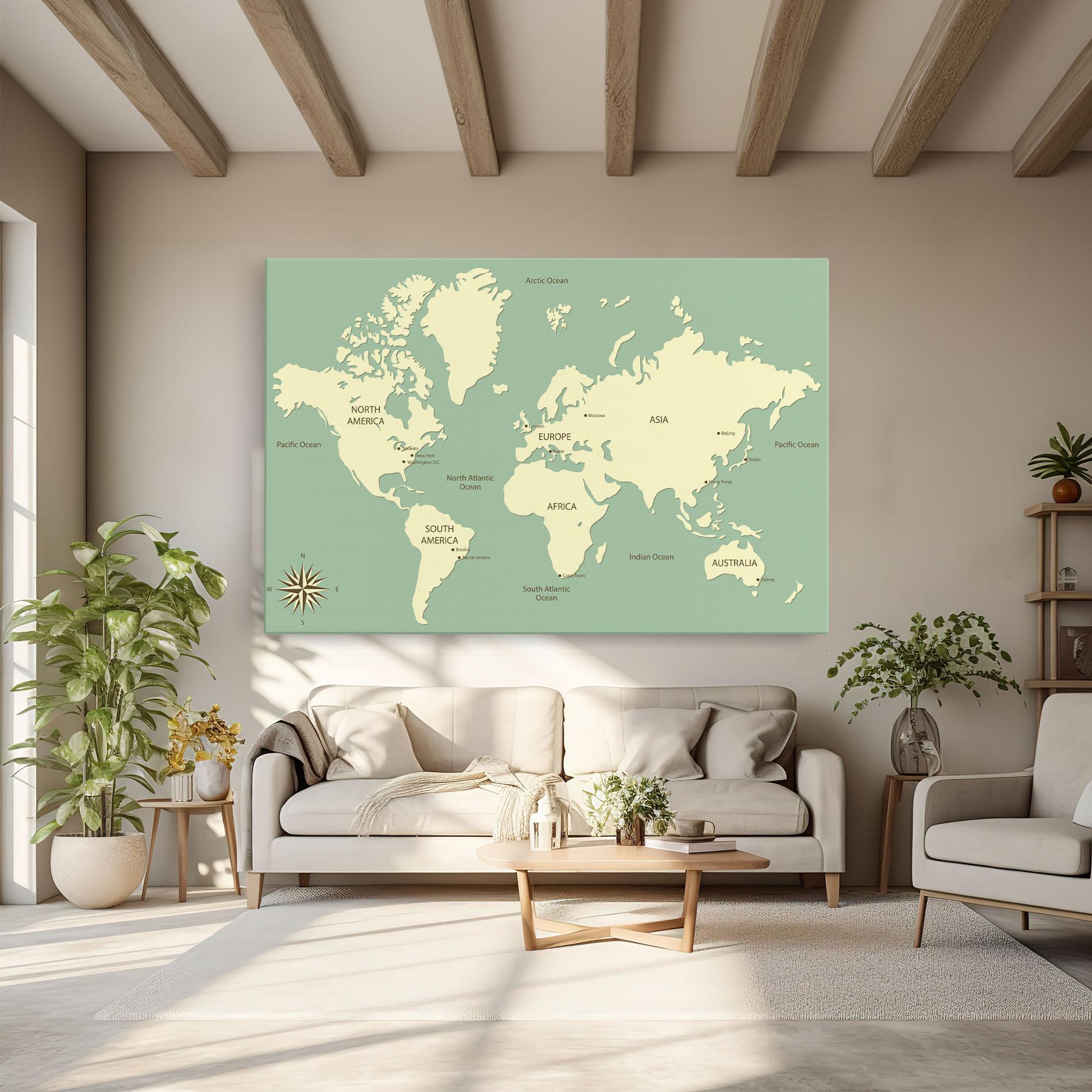 Tablou Canvas Green Cream Map mockup 6