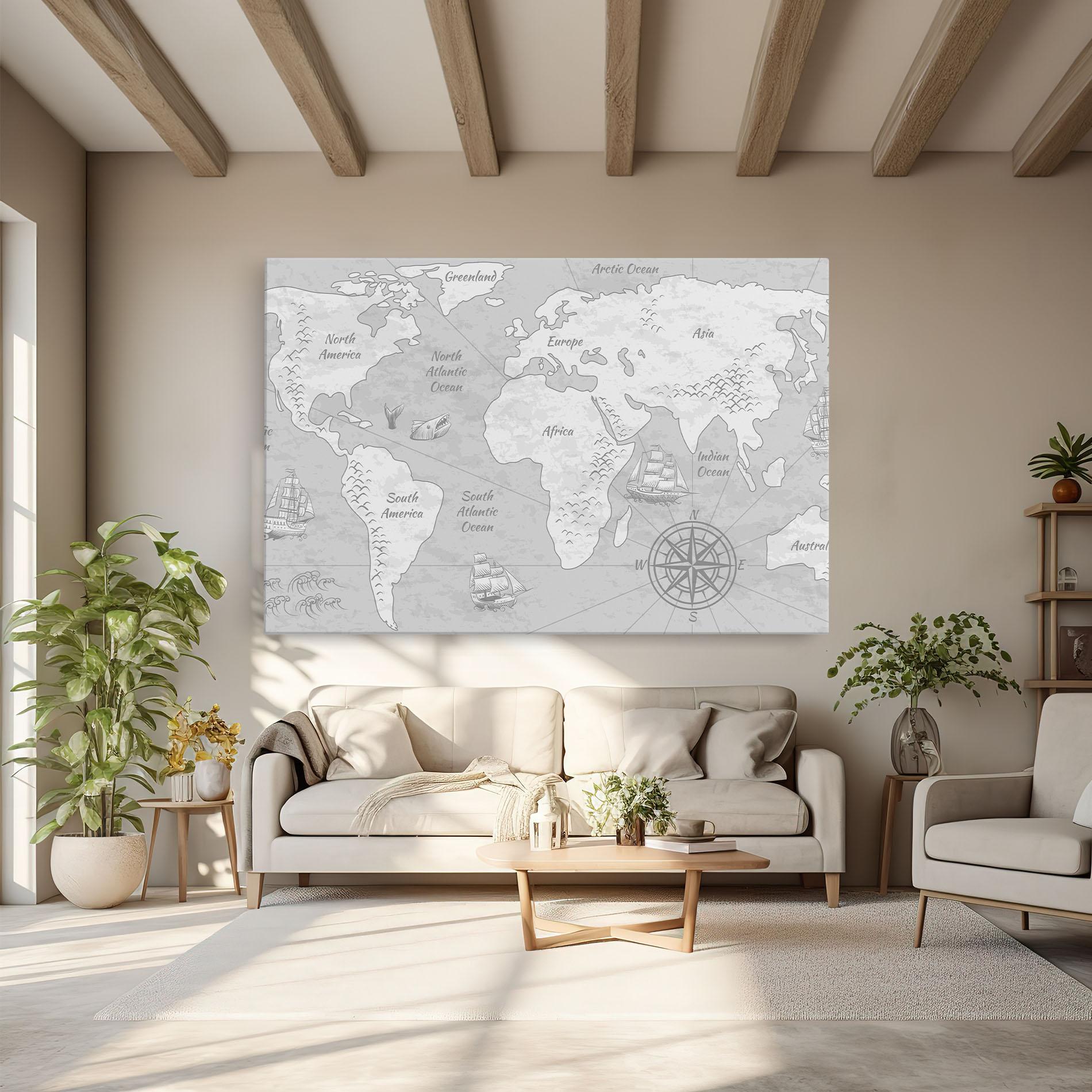 Tablou Canvas Grey Old Map mockup 6